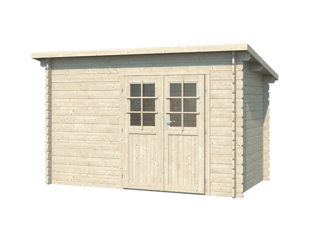 Woodtex Gartenhaus WOODTEX Gartenhaus Aras 34 mm, BxT: 368x210 cm, Holz-Gartenhaus mit Pultdach, ideal als Gerätehaus & Schuppen