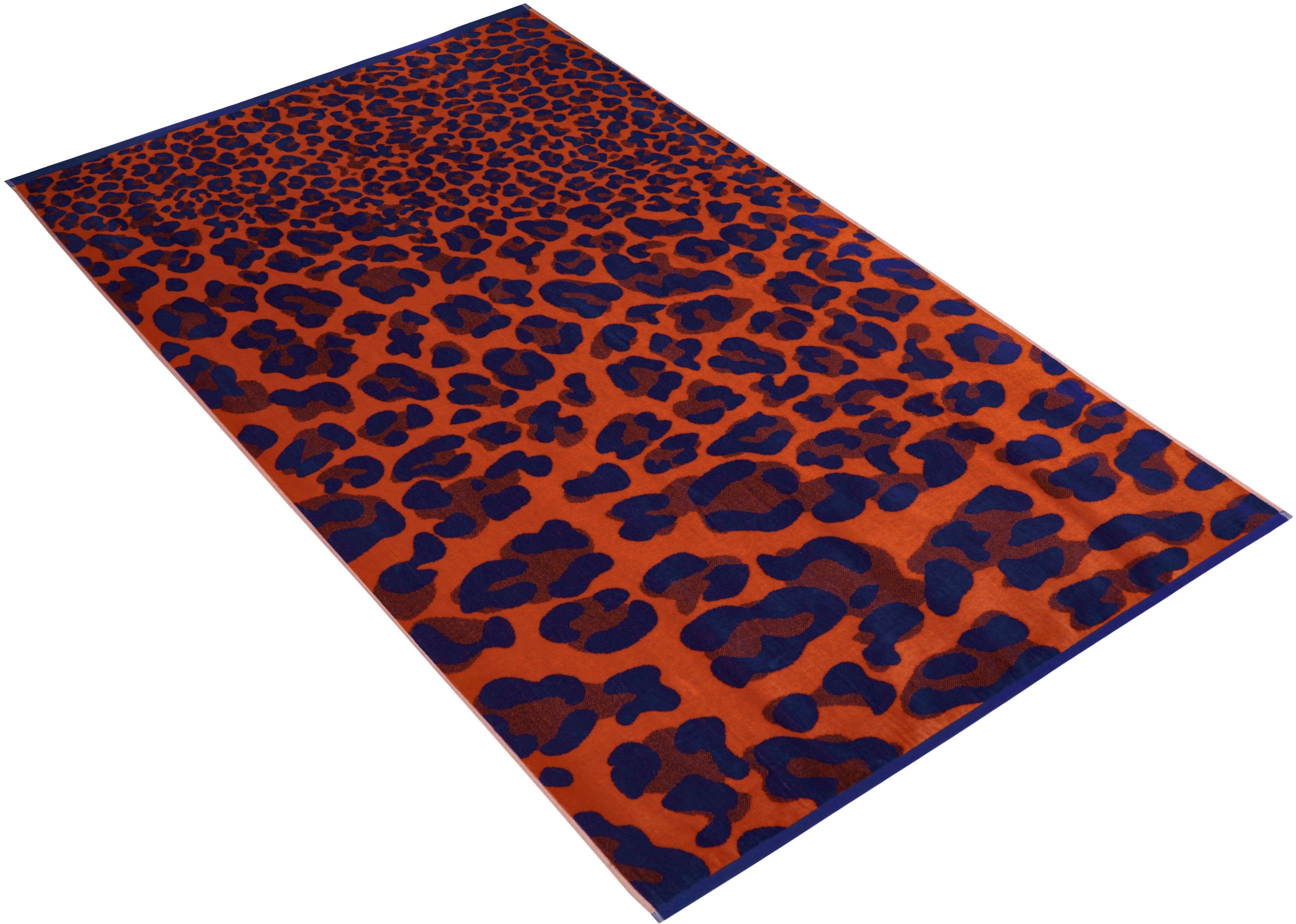 Vossen Strandtuch leopard, Velours mit orange Velours Leoparden (1-St), Strandtuch Design