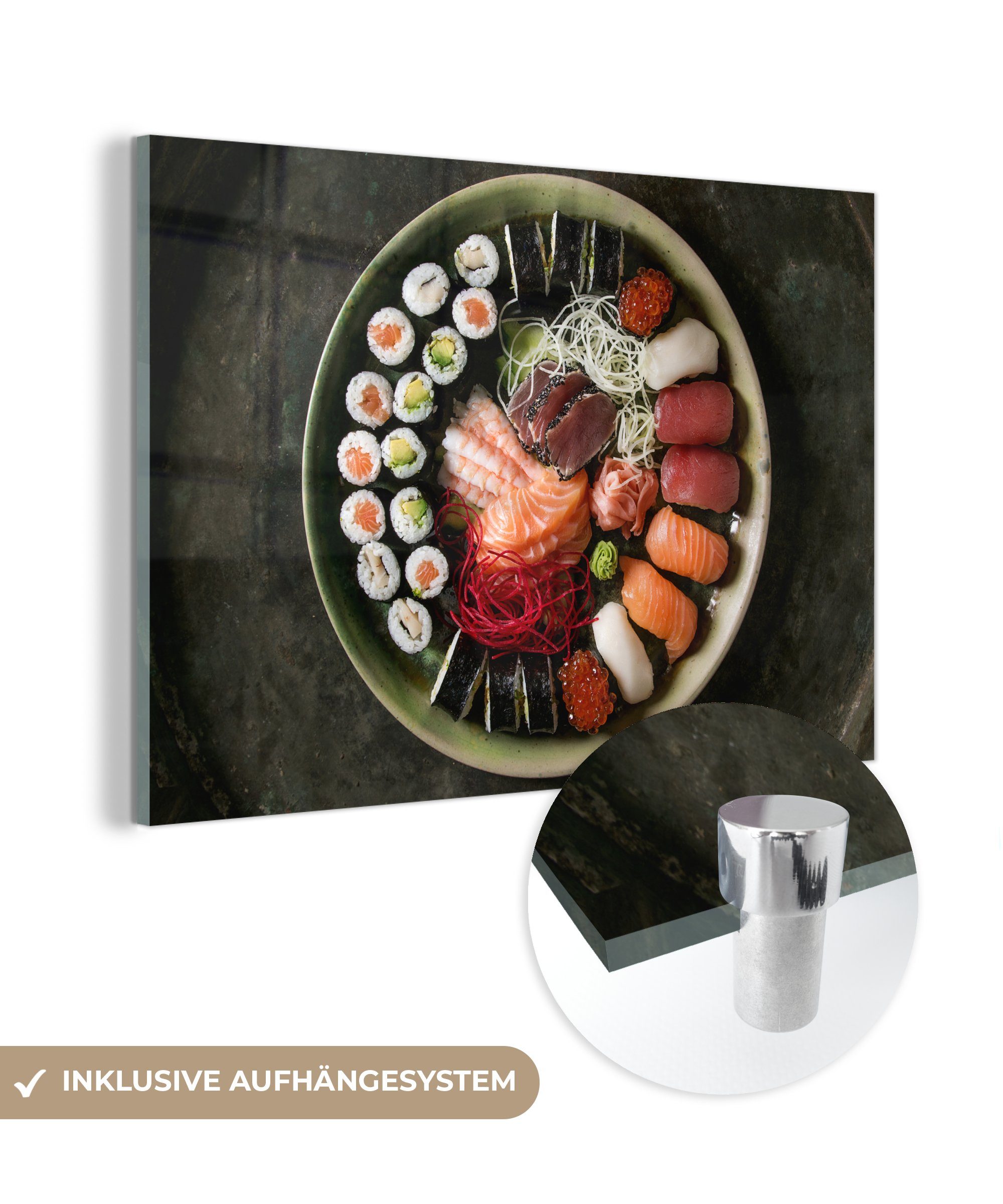 MuchoWow Acrylglasbild Sushi-Sashimi-Set, (1 St), Acrylglasbilder Wohnzimmer & Schlafzimmer