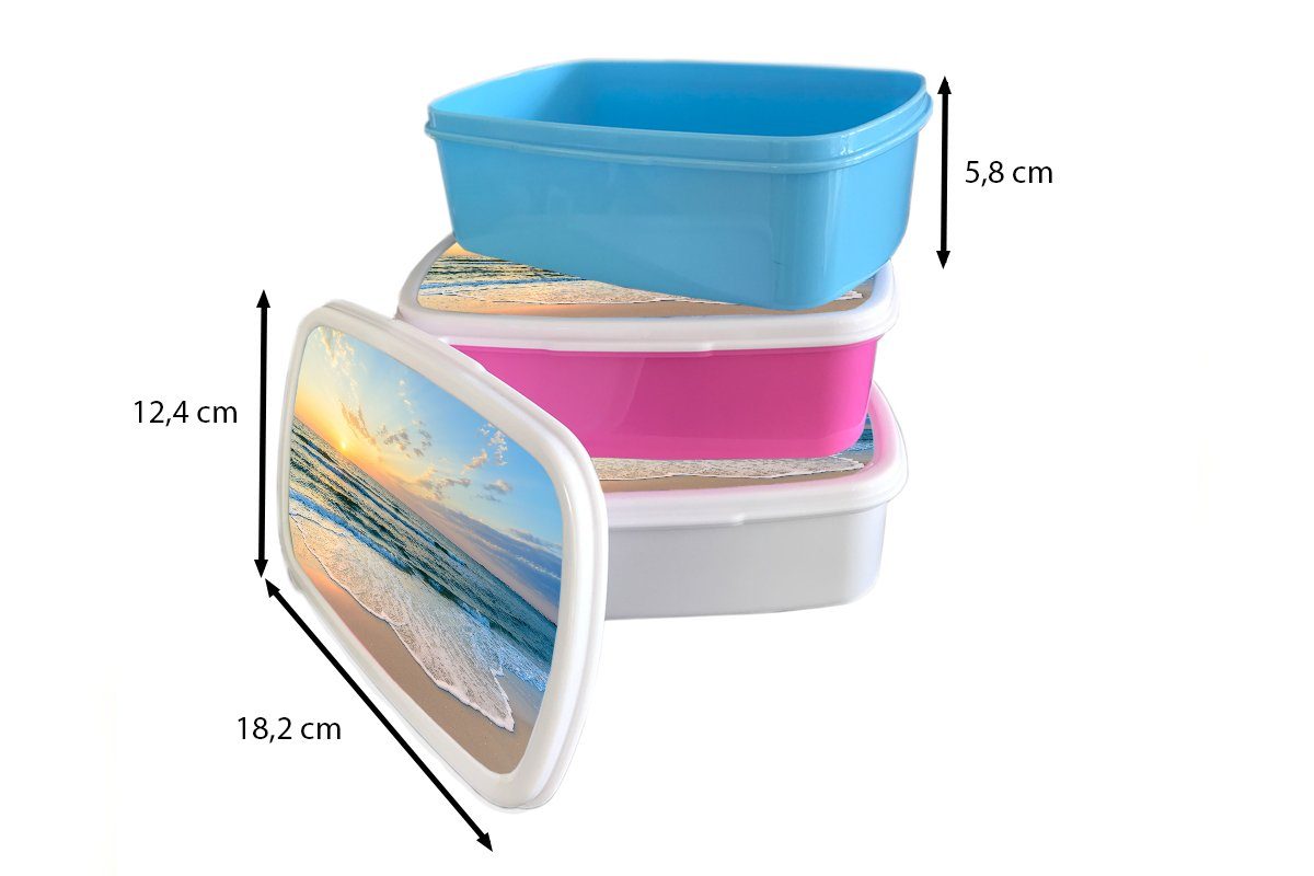 MuchoWow Lunchbox Strand - Meer - Golf, Sonnenuntergang Kinder, für Snackbox, rosa Brotdose (2-tlg), Brotbox Mädchen, Kunststoff Kunststoff, - Erwachsene