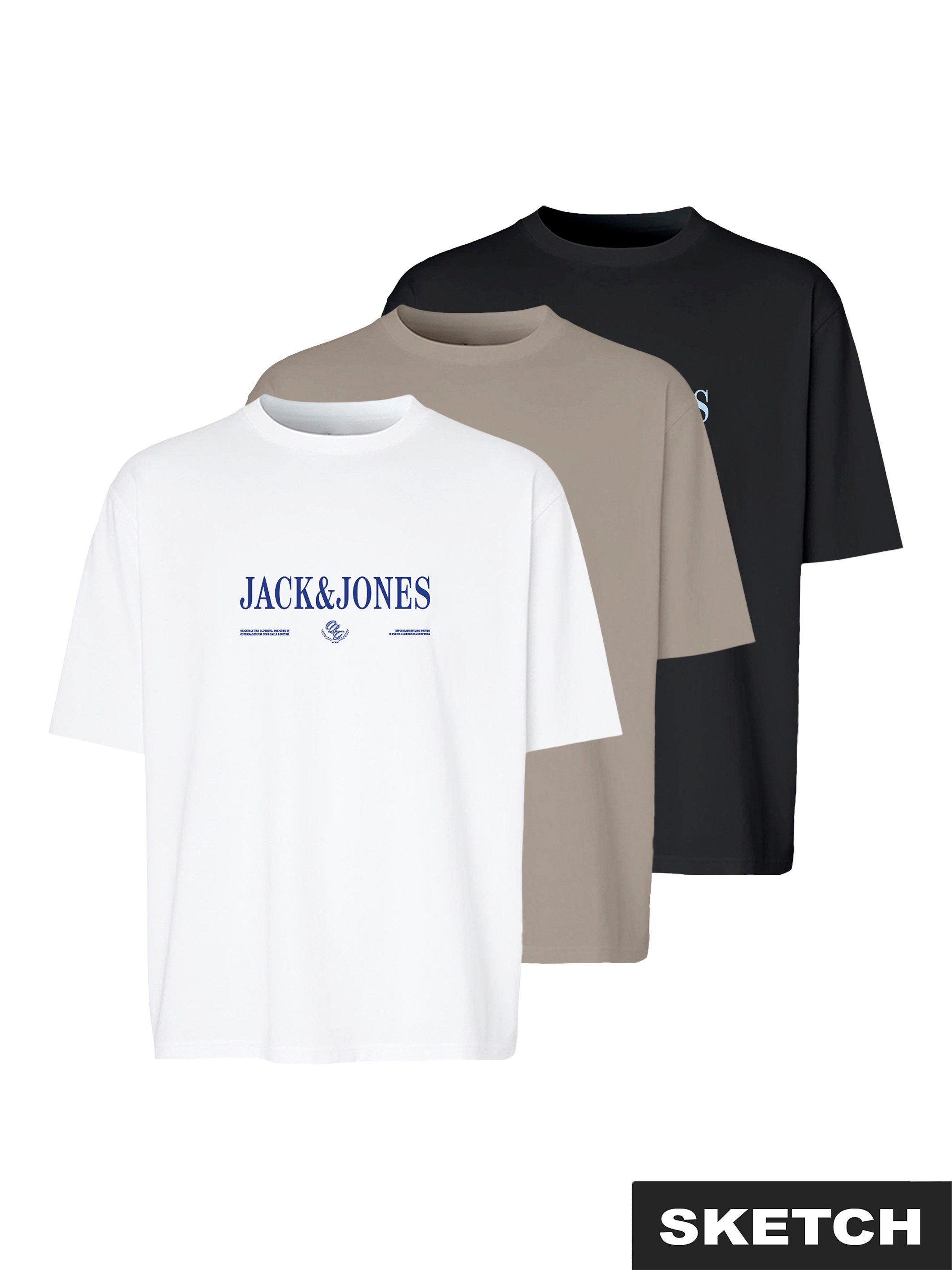 Jack & Jones Rundhalsshirt JORFREDERIKSBERG BRANDING TEE 3PK MP (Packung, 3-tlg) Baumwolle, regular fit