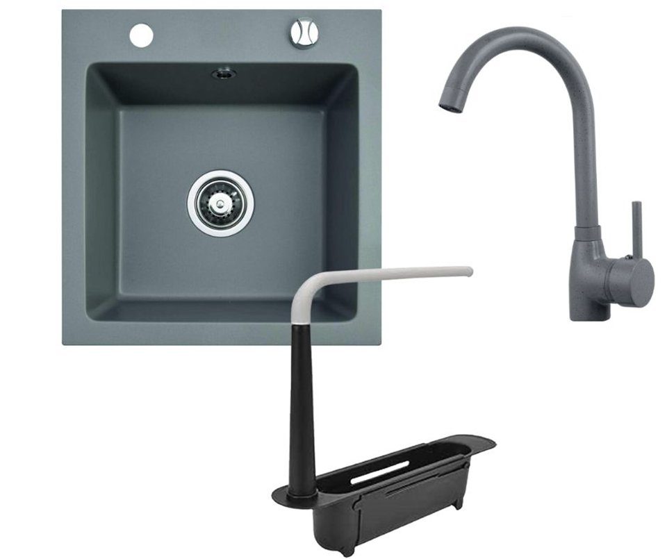 Thumbnail - Faizee Möbel Granitspüle Granitspüle 48x50+Organizer (Armatur wählbar)Spülbecken Einbauspüle