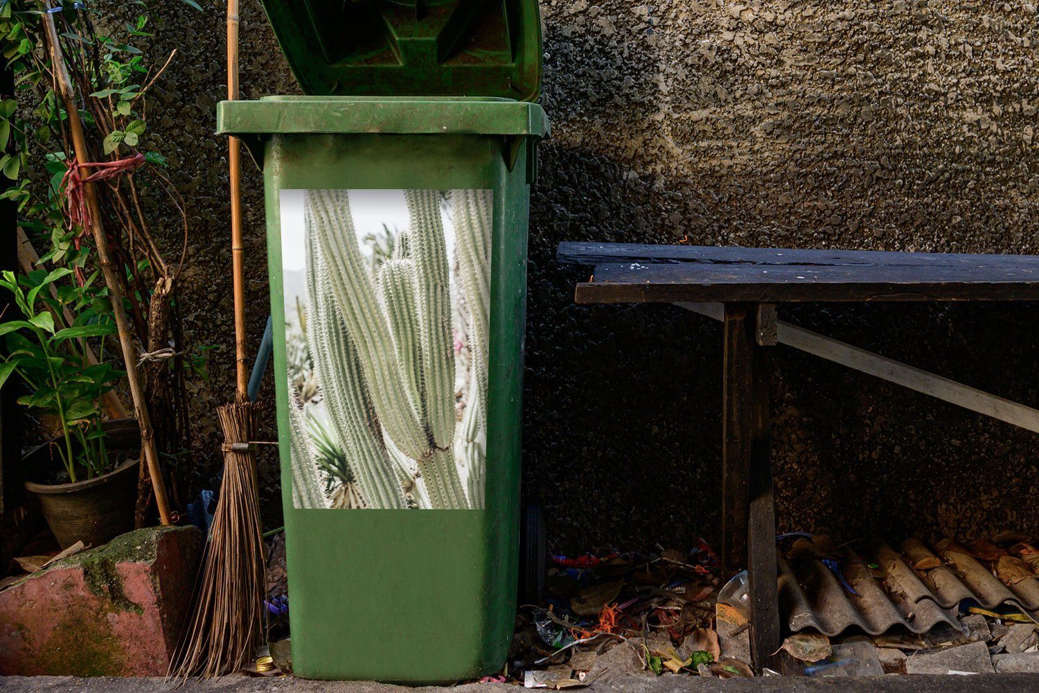 Natur (1 Container, Mülleimer-aufkleber, - St), Sticker, Kaktus MuchoWow Wandsticker Pflanze Abfalbehälter - Mülltonne,