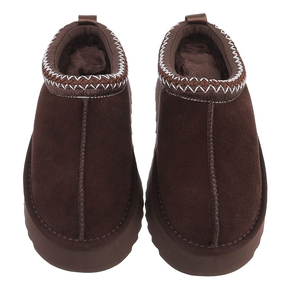 Ital-Design Echtleder Damen Slip-on Plateau Clog mit Profilsohle Snowboots (92392436) Flach Stiefeletten in Braun – Bild 4 von 5