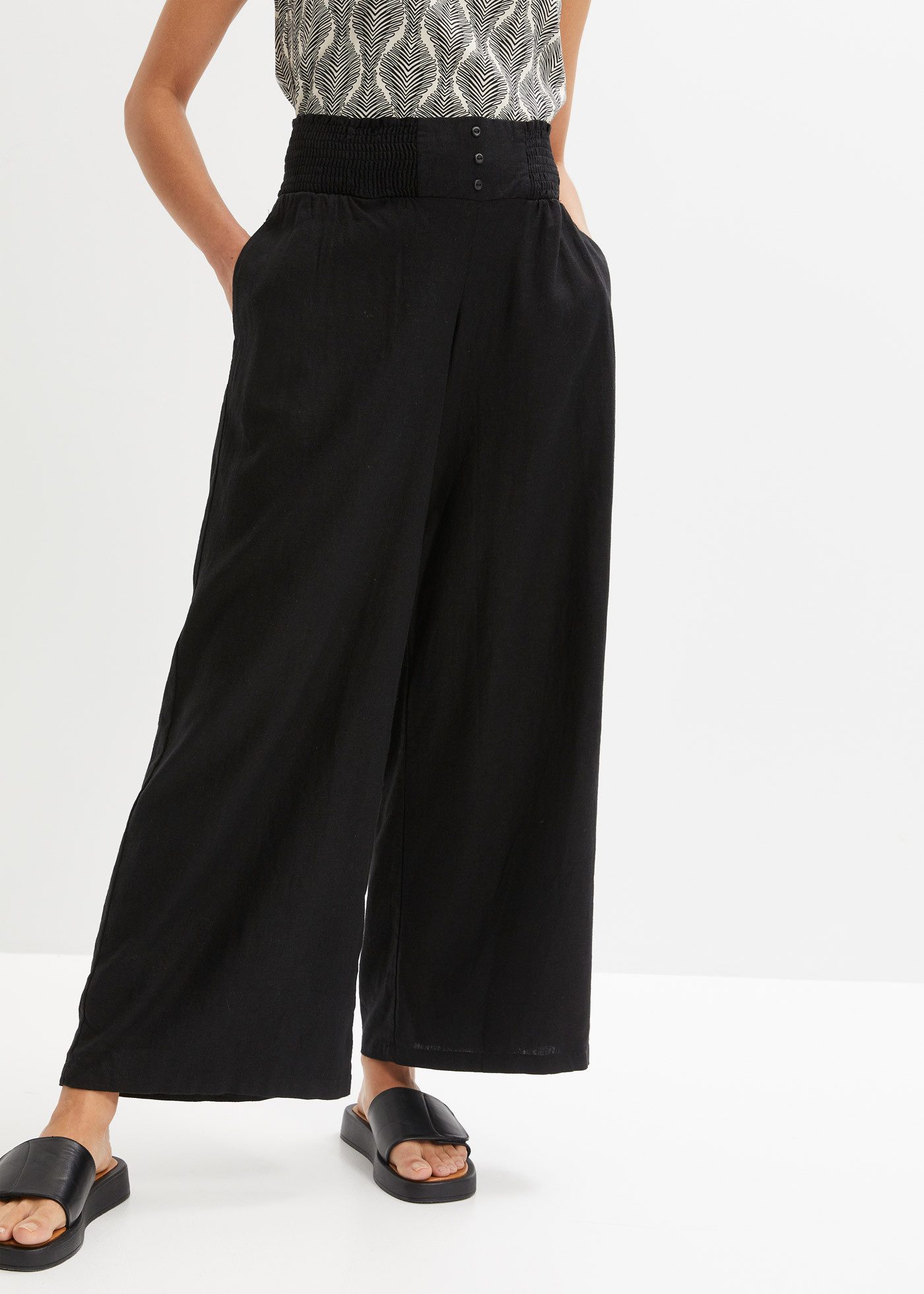 bonprix Marlene-Hose Mix aus Leinen und Viskose, gesmokter Bund mit Knopfde günstig online kaufen