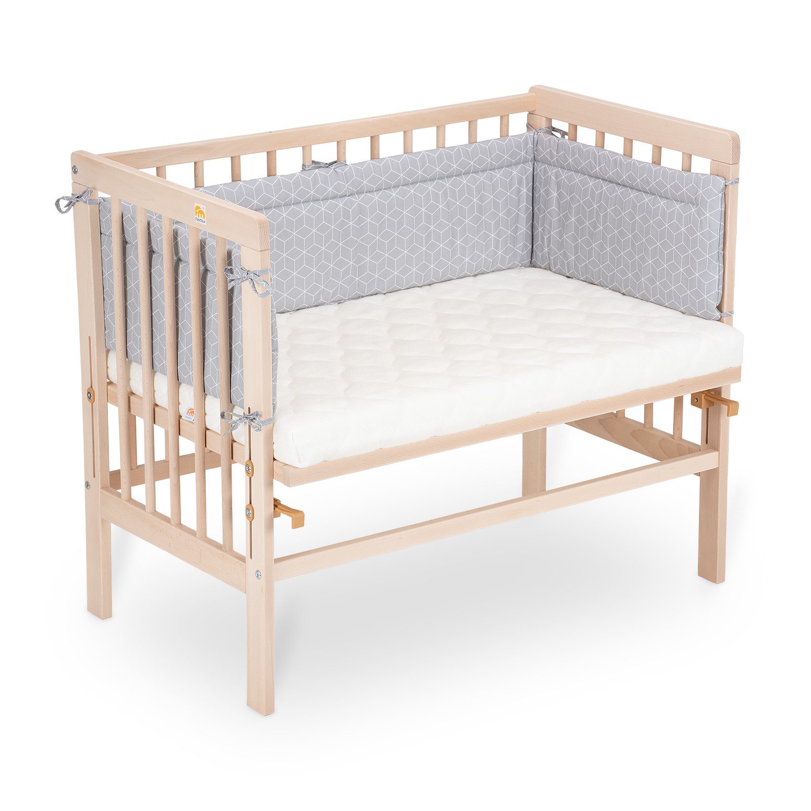 FabiMax Beistellbett Babybett Basic Plus Natur, 90 x 55 cm große Liegefläche, aus Buchenholz, naturbelassen