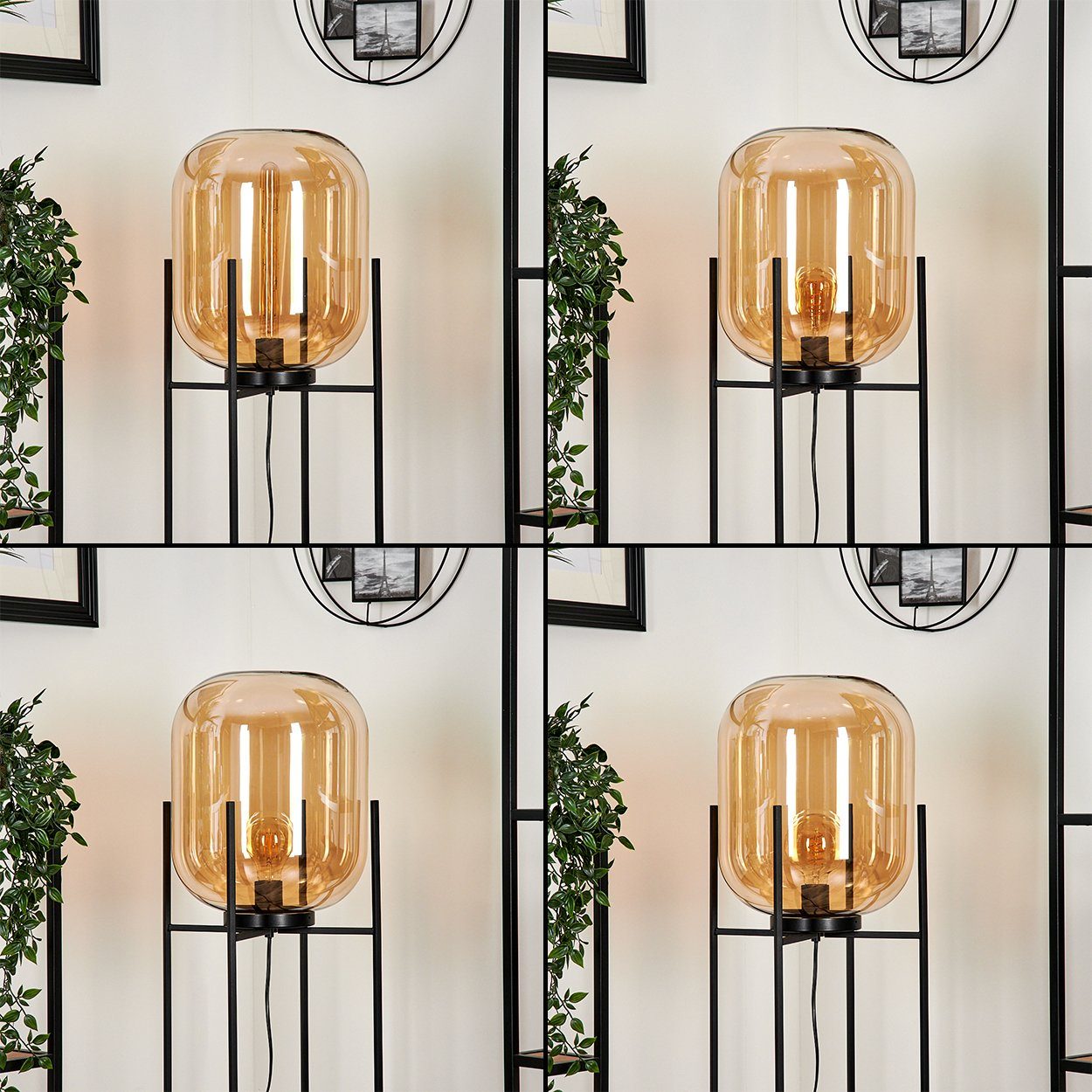 hofstein Stehlampe moderne Stehlampe aus Metall/Glas in Schwarz/Bernsteinfarben, ohne Leuchtmittel, Standleuchte, Glasschrim Ø30cm, Fußschalter, 1x E27, ohne Leuchtmittel