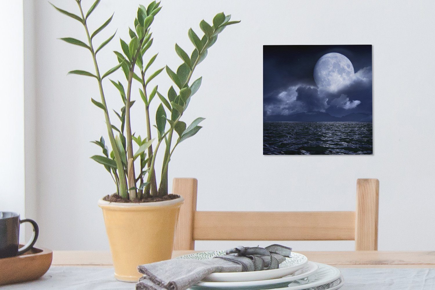 St), Bilder Wohnzimmer - für (1 Schlafzimmer Leinwand Mond - Horizont, Leinwandbild OneMillionCanvasses® Meer