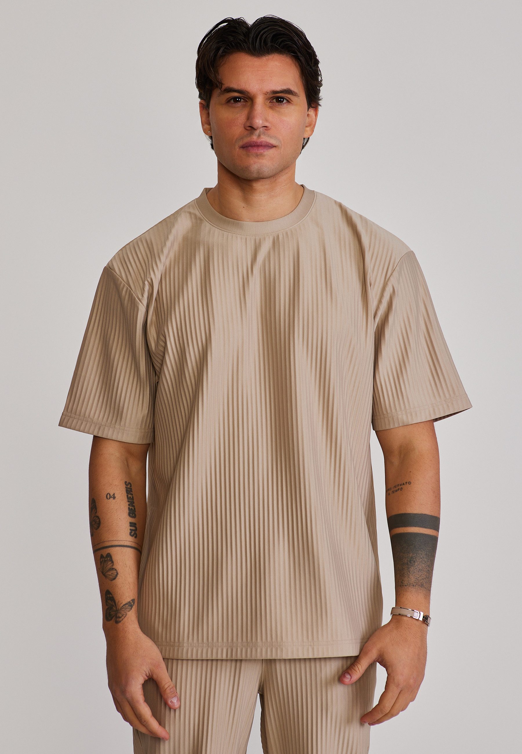 T-Shirt SikSilk Herren Grau Plisse T-Shirt