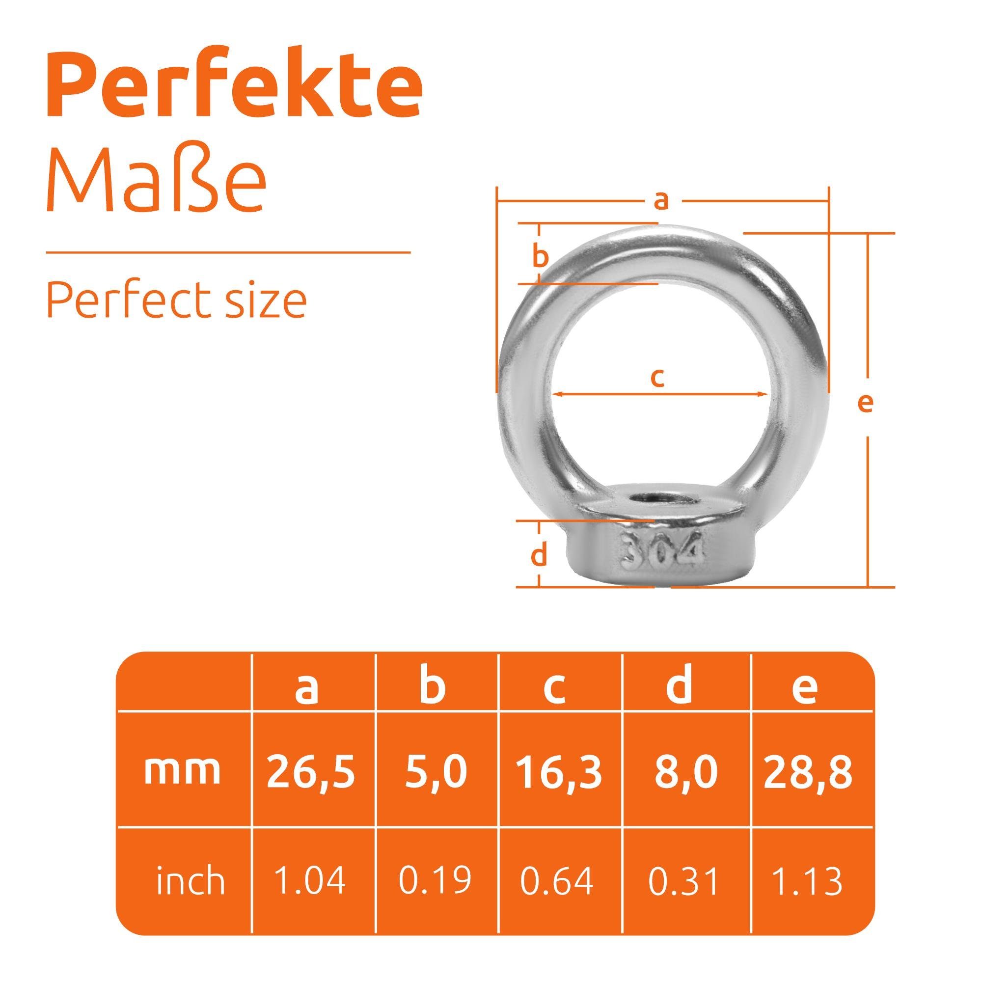 ECENCE Ringmutter 8x Ringmuttern mit Hammerkopfschraube M6 aus Edelstahl (304)