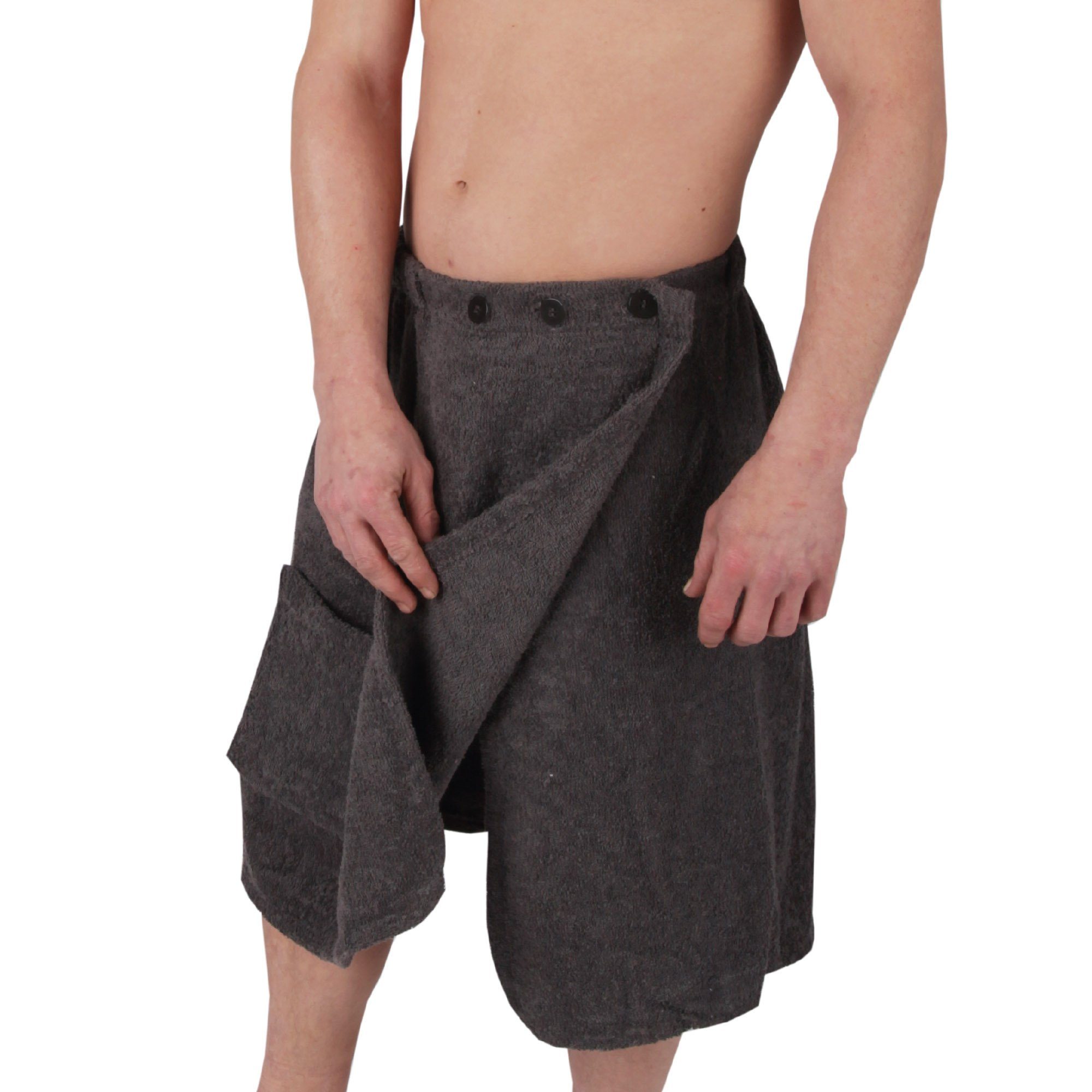 Baumwolle Kilt Anthrazit Knopfverschluss mit Kilt, Frottier Saunatuch und Bestlivings Sauna Gummbund (1-St),