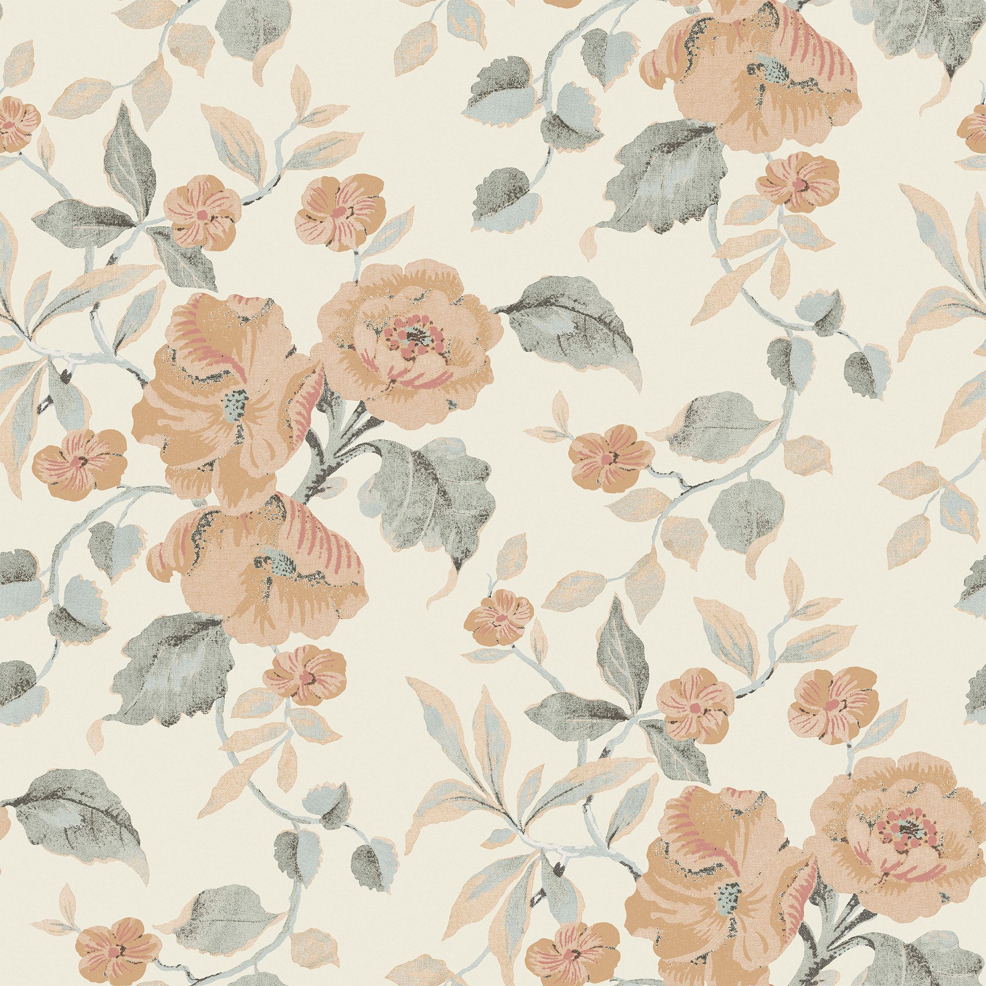 LAURA ASHLEY Vliestapete Alyworth Trail Apricot, glatt, geblümt, (1 St), 10mx52cm (ca. 5m2)