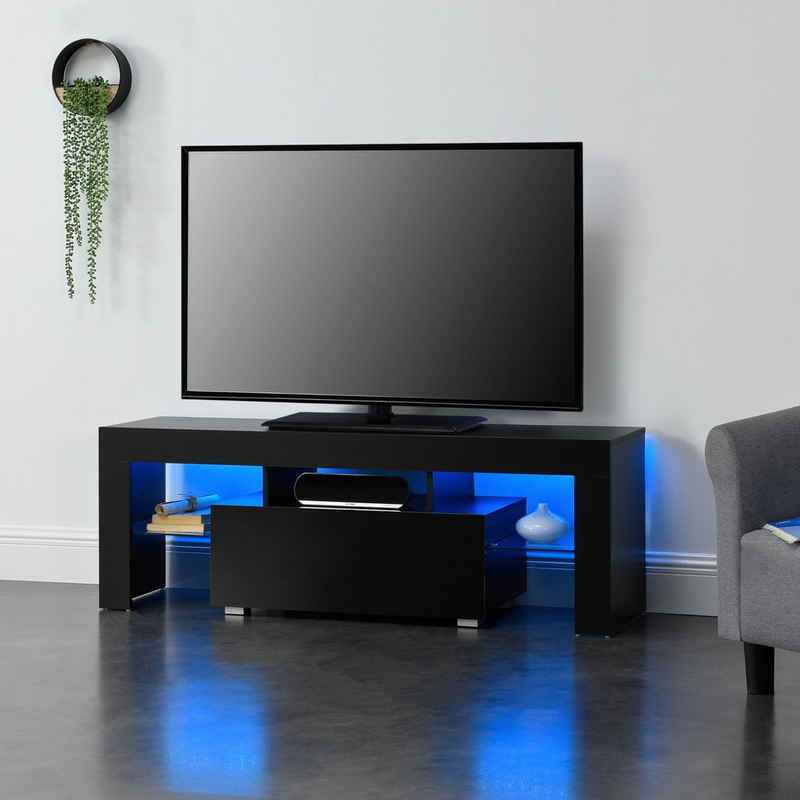 en.casa TV-Board, »Grimsey« TV Lowboard mit LED Beleuchtung und Glasablage