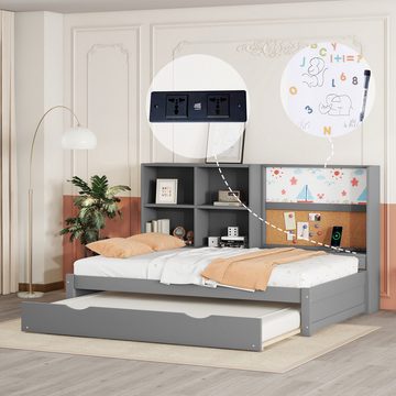 Welikera Einzelbett 90*200 cm Schlafsofa,Ausziehbarem Bett,mit Mehrere Staufächer, Ausziehbarem Bett,USB-Ladeanschluss,Zeichenbrett,Mehrere Staufächer