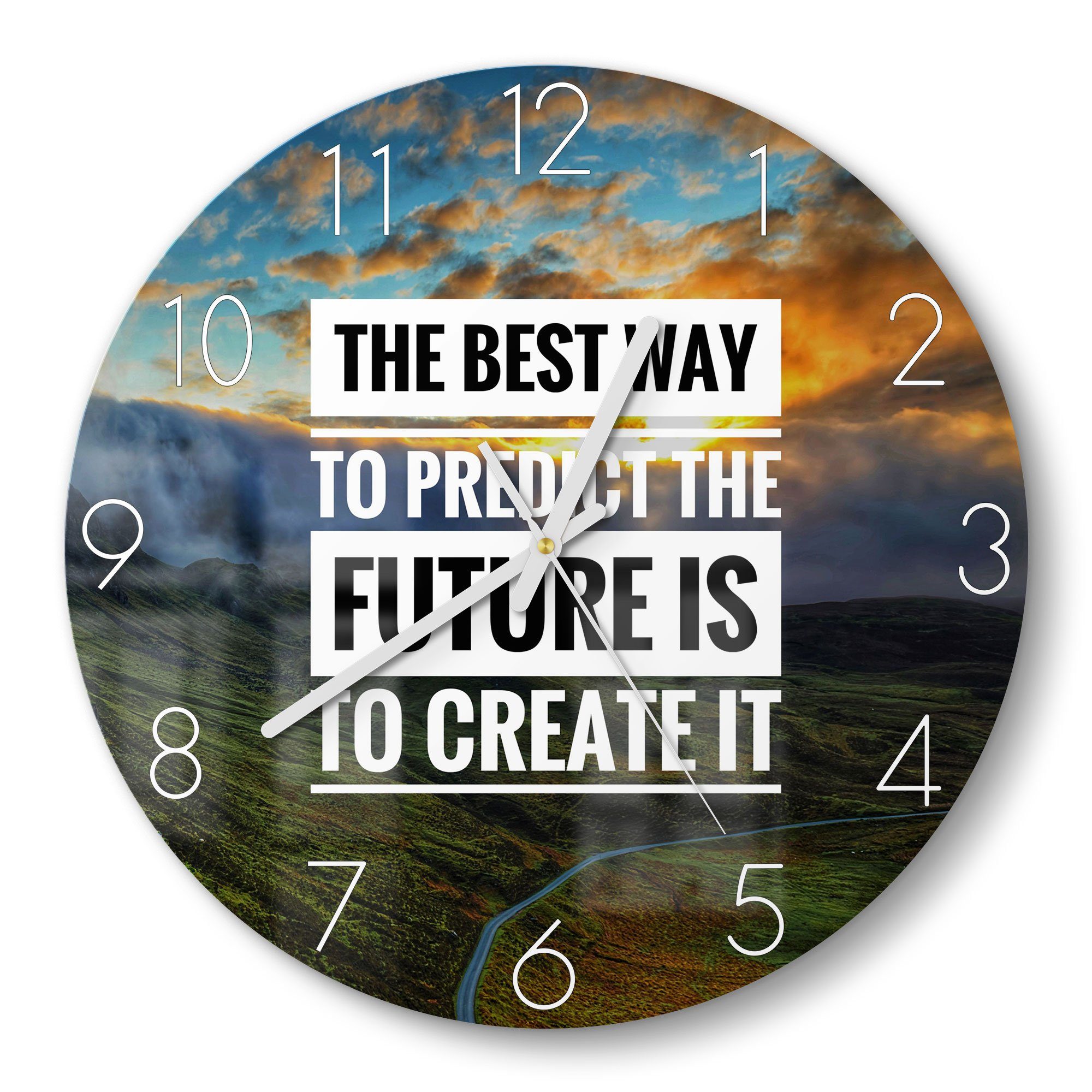 DEQORI Wanduhr 'Motivierender Spruch' (Glas Glasuhr modern Wand Uhr