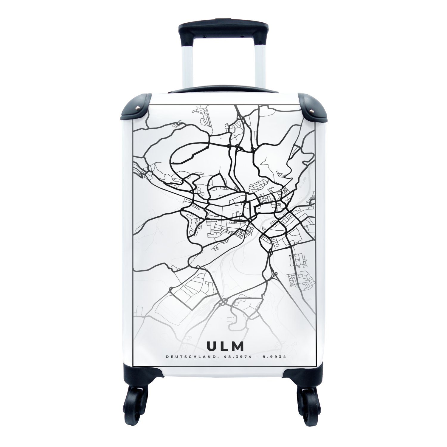 MuchoWow Handgepäckkoffer Karte - Ulm - Stadtplan, 4 Rollen, Reisetasche mit rollen, Handgepäck für Ferien, Trolley, Reisekoffer