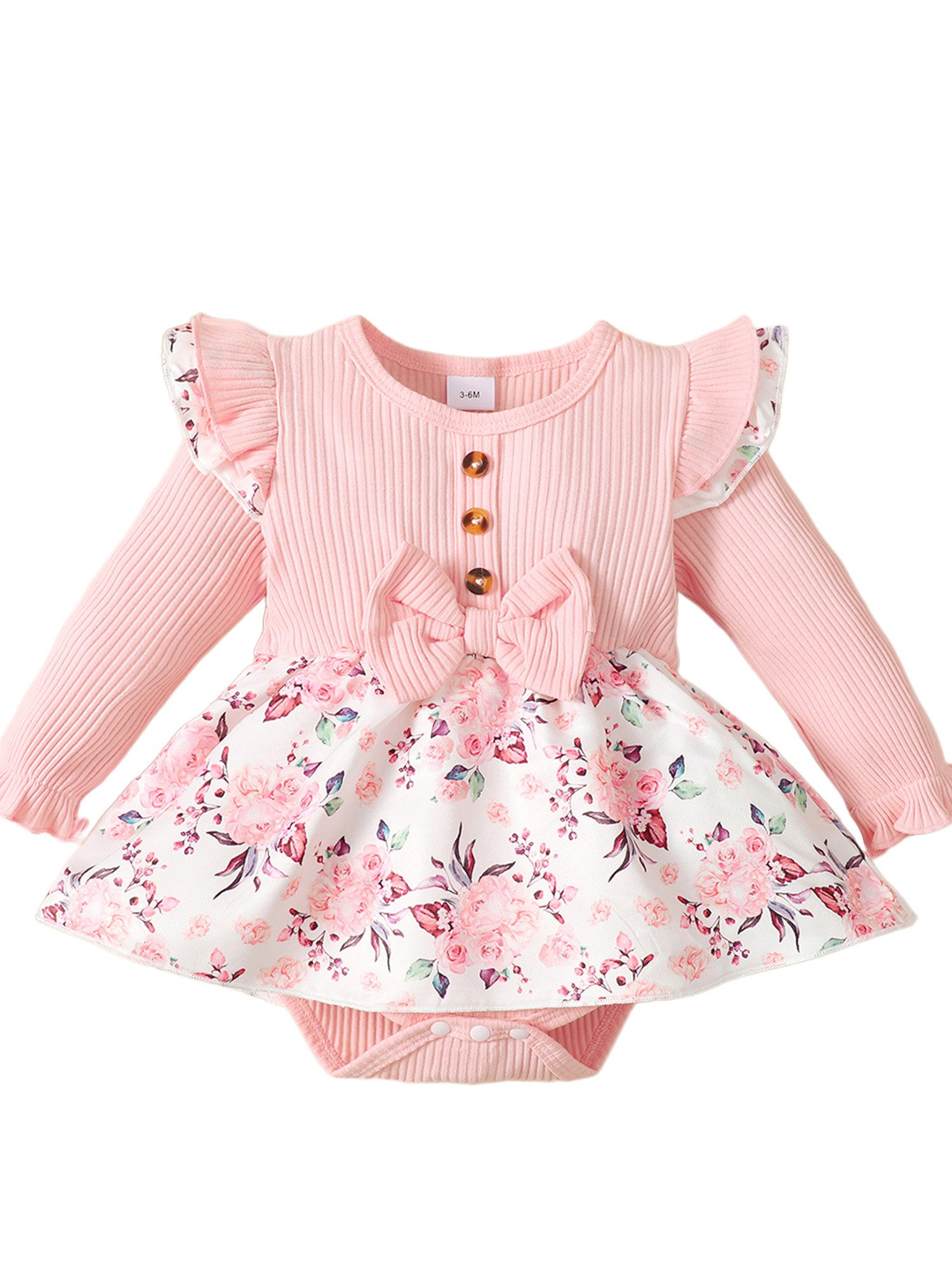 Gluckids Strampler Baby Mädchen süßer Langarm Strampler&Stirnband Outfits für 0-18 Monate (Set, 2-tlg) Neugeborene Rüschen Pulloverkleid Bowknot A-Linie Kleid Stirnband Sets