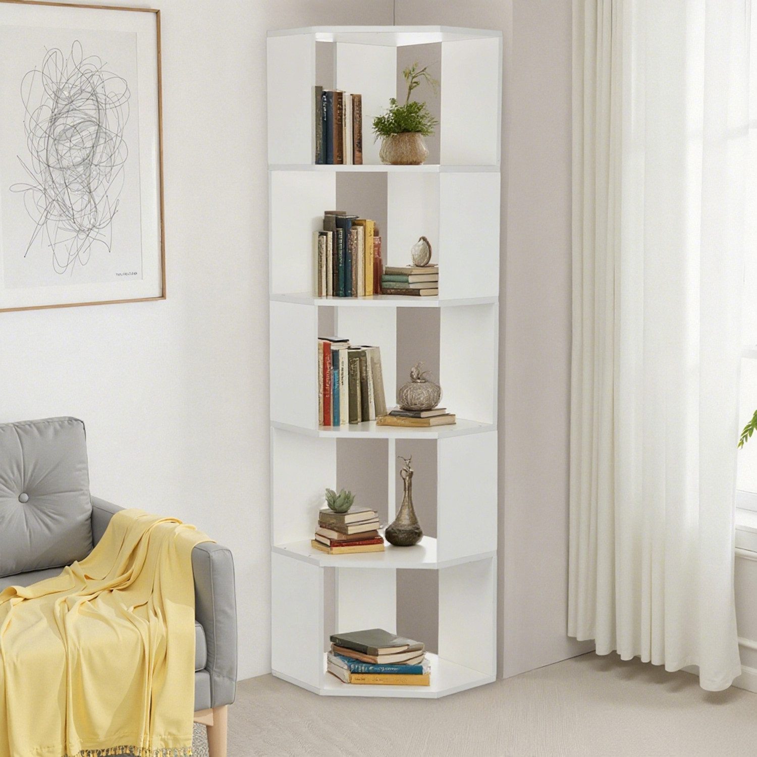 oyajia Bücherregal Bücherregal Eck 159cm für Wohnzimmer Home Office, 5-Stöc günstig online kaufen