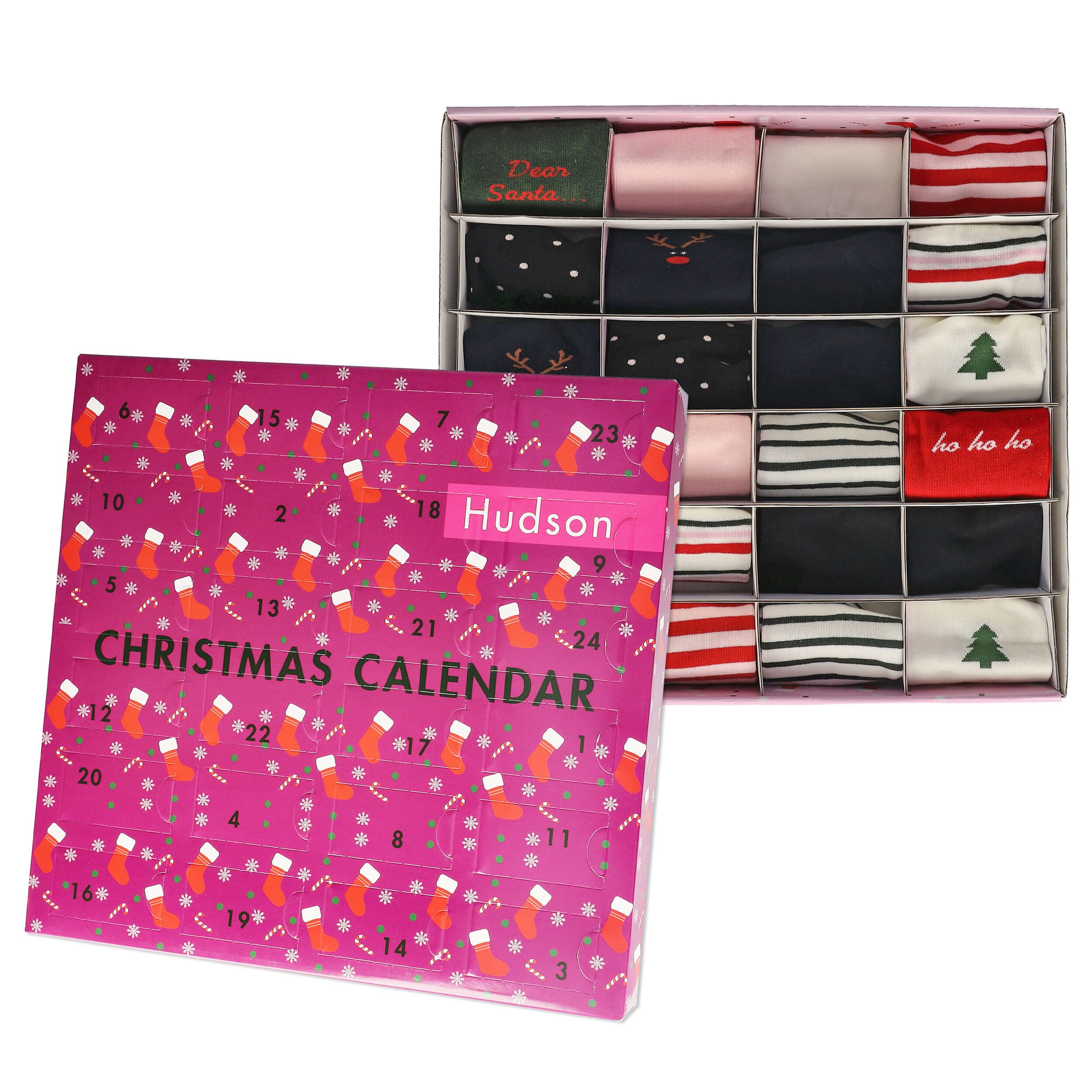 Hudson Basicsocken Christmas Calendar (1-Paar) Adventskalender mit 13 Paar exklusiven Hudson Socken