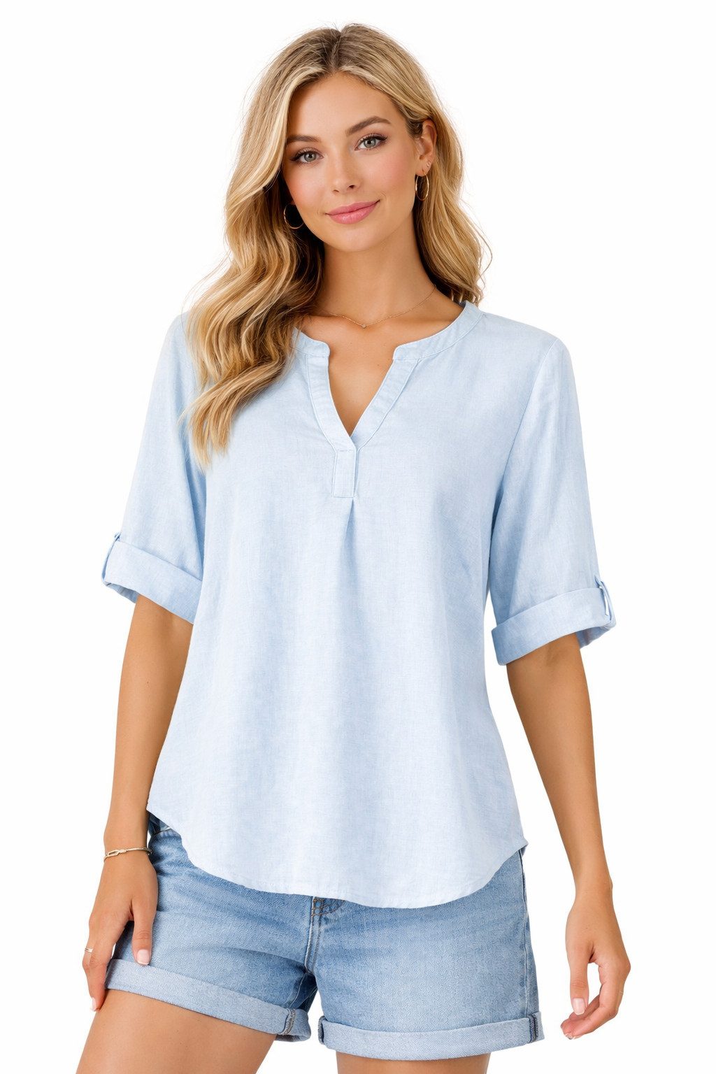 Eight2Nine Hemdbluse Eight2nine Damen Leinen Bluse atmungsaktiv Kurzarmbluse Sommer Urlaub