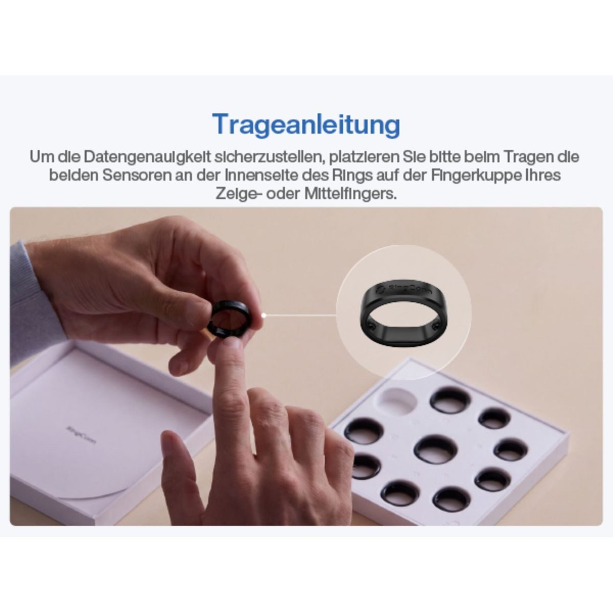 RingConn Activity Tracker Gen3 Sizing Kit; vor der Ringbestellung die Größe ermitteln (10-tlg., 10 maßstabsgetreue Ringe in den Größen 6 bis 15), Teste die Größe an deinem bevorzugten Finger
