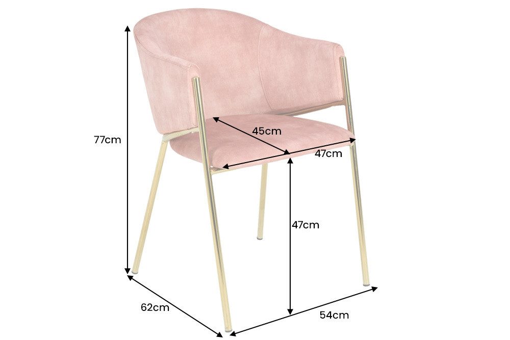 riess-ambiente Esszimmerstuhl NOBLESSE rosé / gold - Samt, Metallgestell, Retro, mit Armlehnen (Einzelartikel, 1 St), halbrunder Stuhl - ideal für Küche, Ess-, Arbeits-. Wohnzimmer & Büro