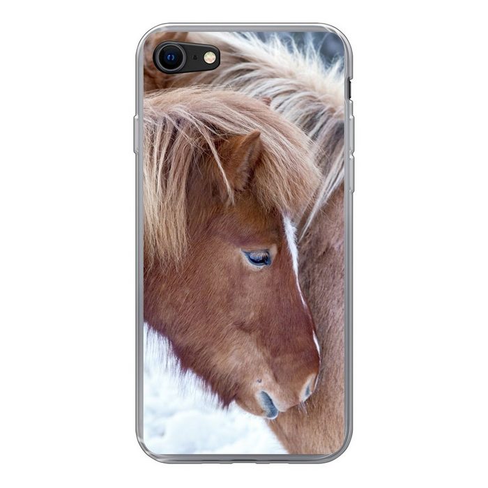 MuchoWow Handyhülle Pferde - Fohlen - Schnee Handyhülle Apple iPhone 8 Smartphone-Bumper Print Handy Schutzhülle