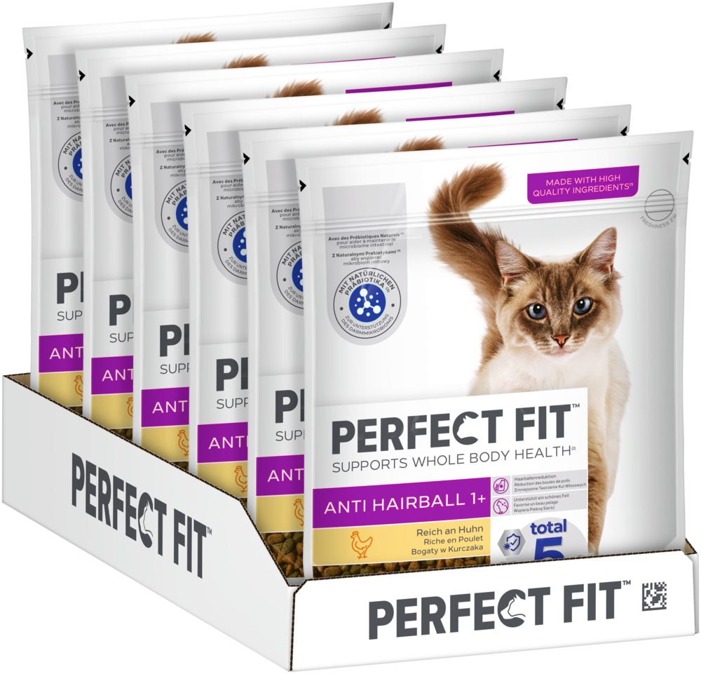 Perfect Fit PERFECT FIT™ Katze Beutel Anti Hairball 1+ mit Huhn 6 x 750g, Trockenfutter für: Katze