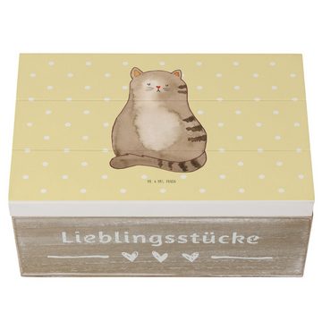 Mr. & Mrs. Panda Dekokiste 19 x 12 cm Katze Sitzen - Gelb Pastell - Geschenk, Mieze, Katzenartik (1 St), Robustes Material