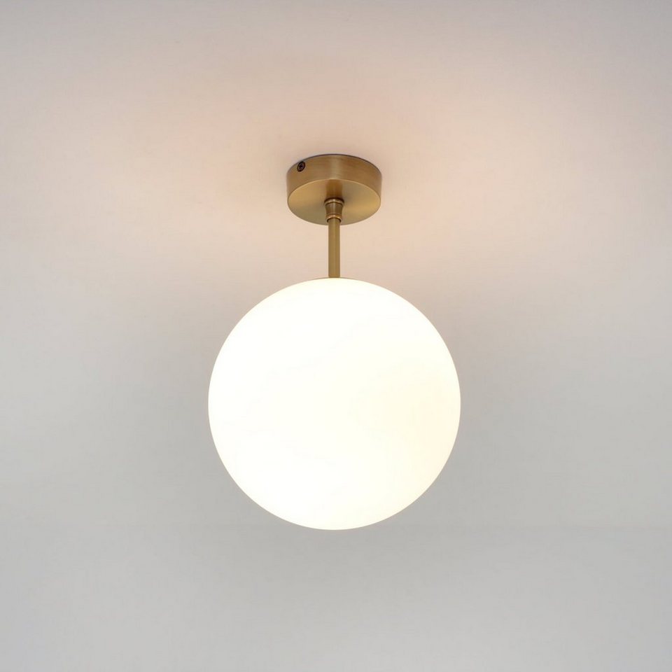 Licht-Erlebnisse Deckenleuchte MUSA, ohne Leuchtmittel, Deckenlampe Glas  Kugel Echt-Messing Vintage Design Wohnzimmer Küche