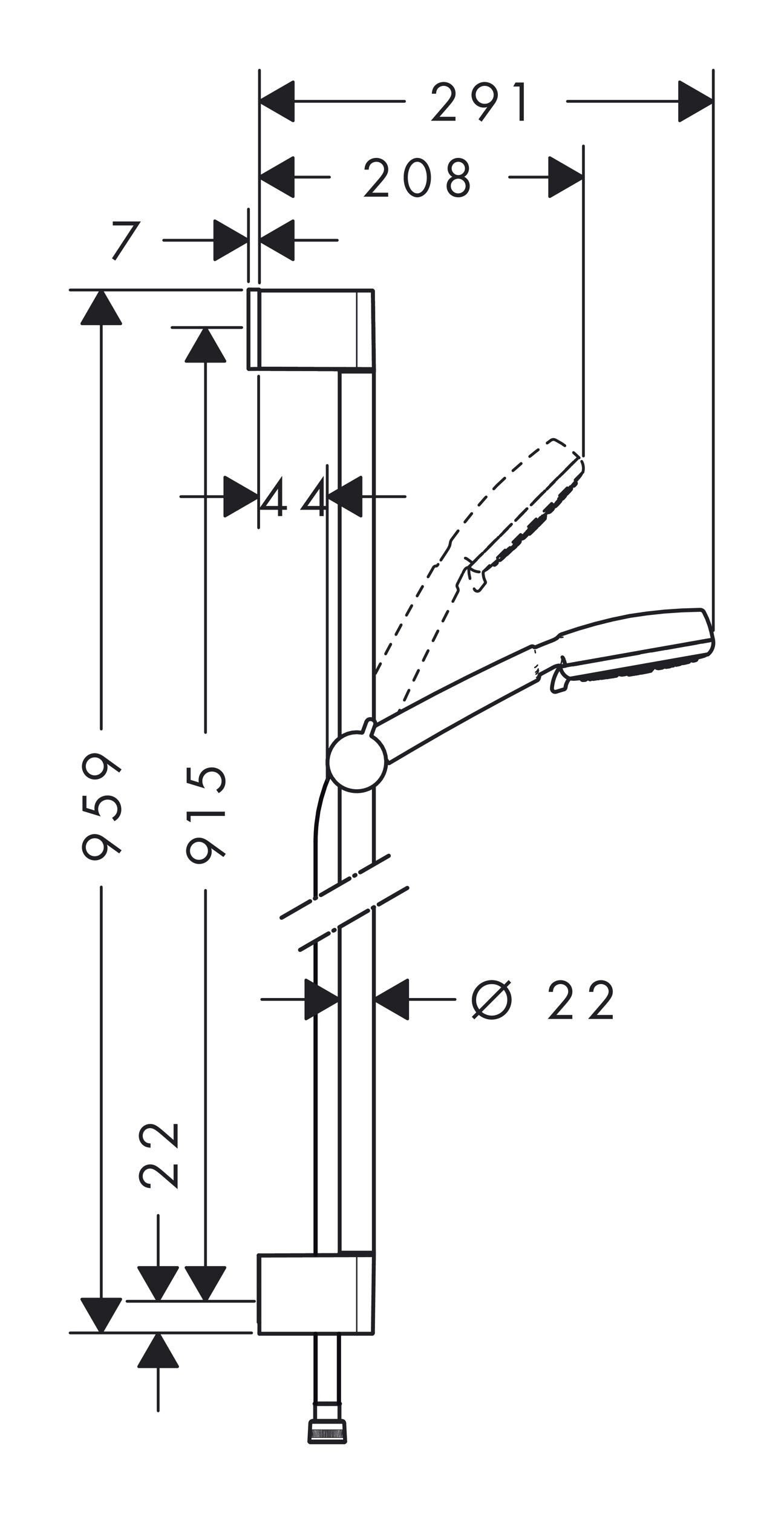 Brausestange Höhe 4 mit 95.9 cm, Weiß Brauseset Chrom Crometta hansgrohe cm 100, / Stangenbrause-Set Vario 90 Strahlart(en),