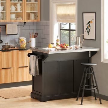 SoBuy Küchenwagen FKW71, Küchenschrank Kücheninsel mit erweiterbarer Edelstahlarbeitsplatte