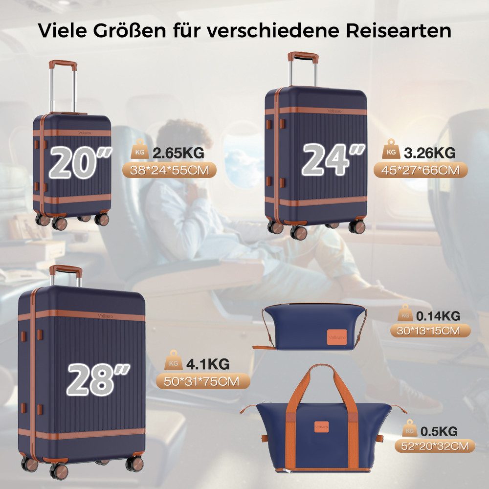 VALLSERO Trolleyset Hartschalen-Koffer set (M, L,XL) Rollkoffer, Reisekoffer, Handgepäck 4 Rollen, ABS-Material, TSA Zollschloss