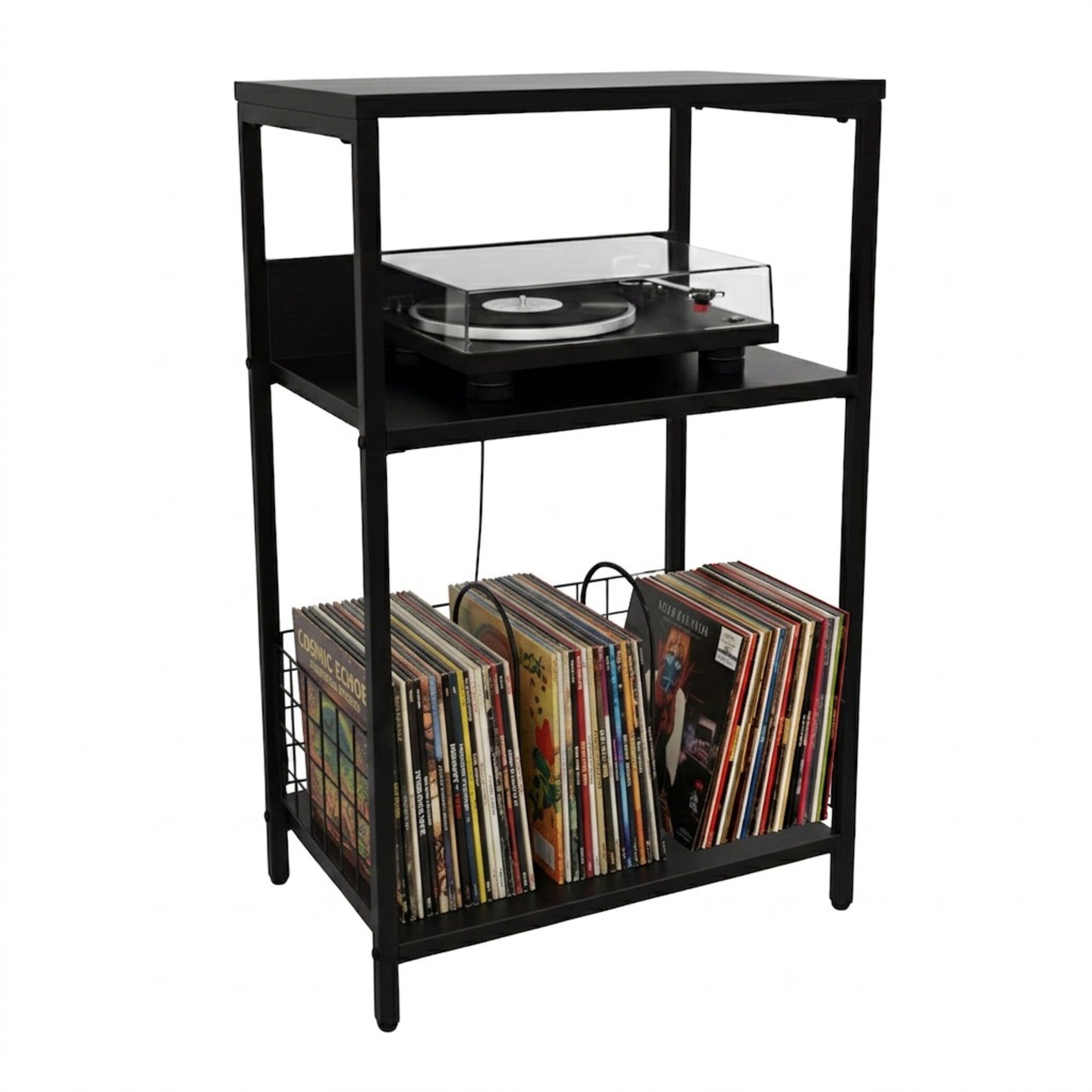 relaxdays Standregal Plattenspieler Tisch, schwarz