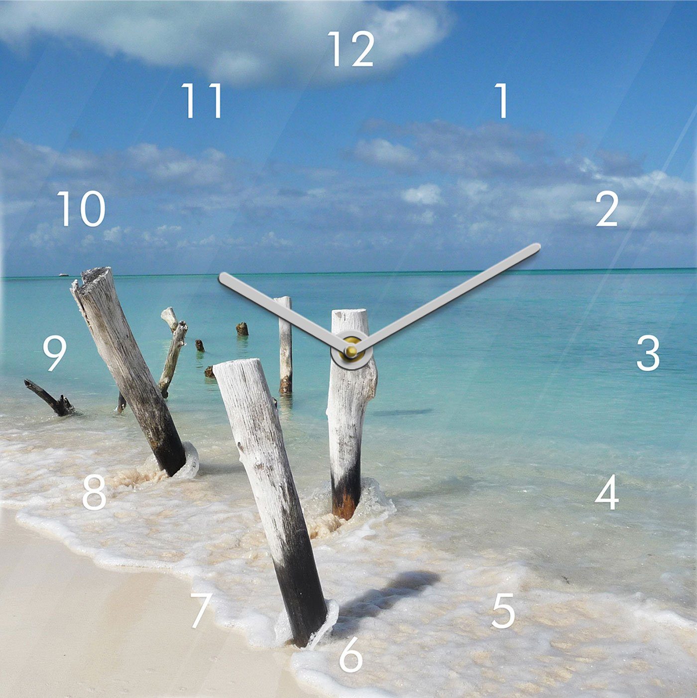 Uhr (Wanduhr Glas Insel Glasbild Wandbild) Levandeo® Strand Wanduhr Meer 20x20cm Urlaub