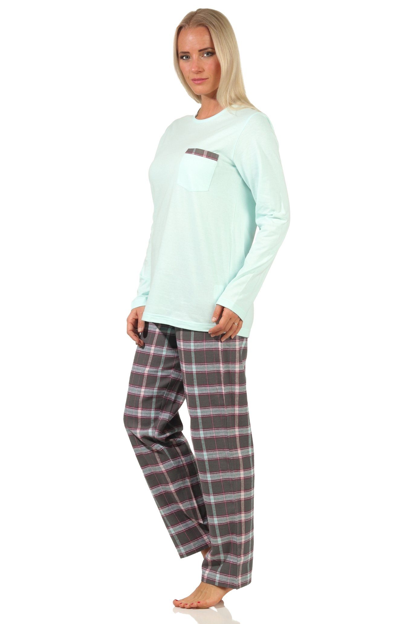 Creative by Normann Top Jersey, Mix Pyjama Flanell Damen Hose aqua Pyjama Flanell Match Single &