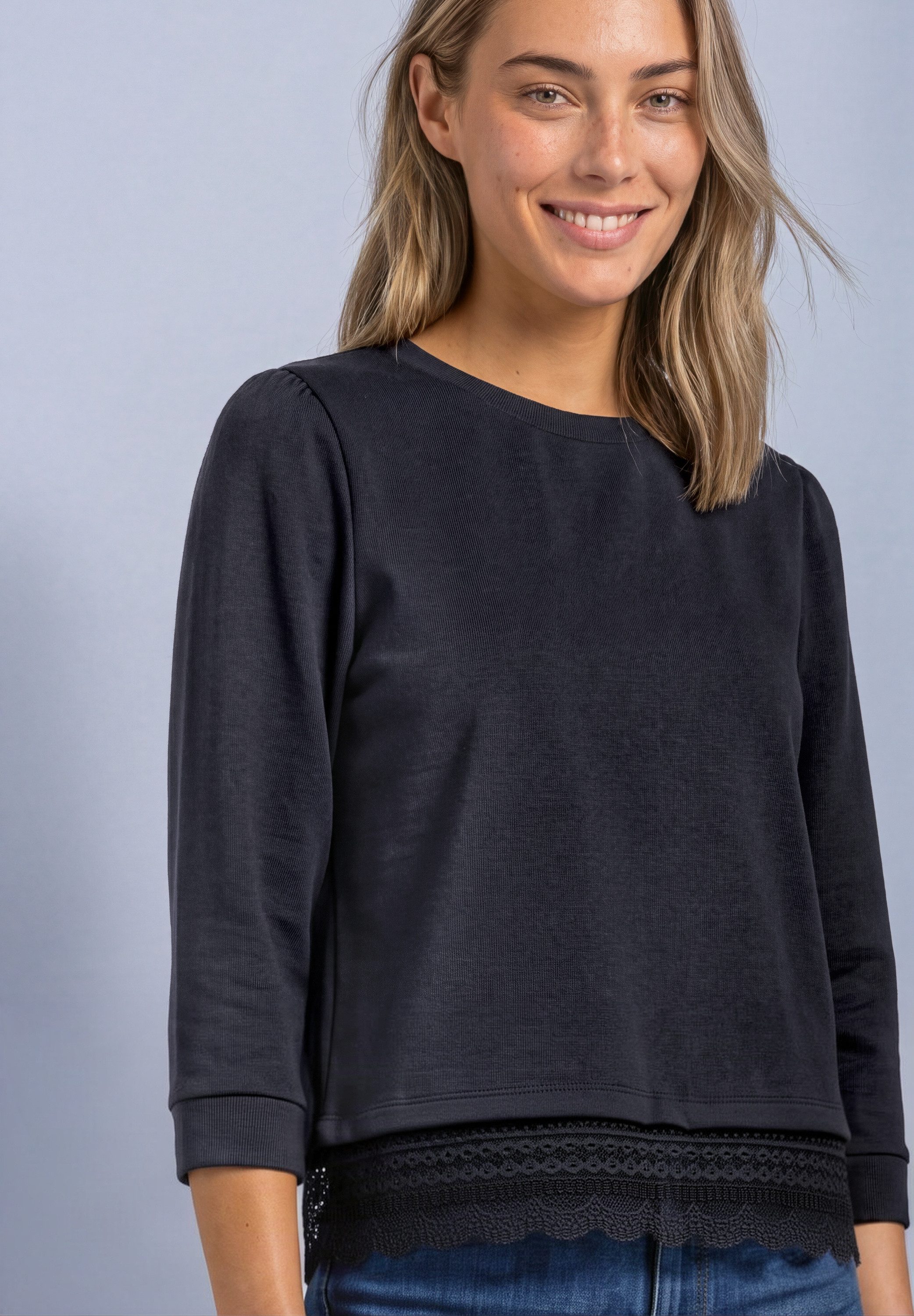 STREET ONE 3/4-Arm-Shirt mit Spitzenkante am Saum / mit Stretch