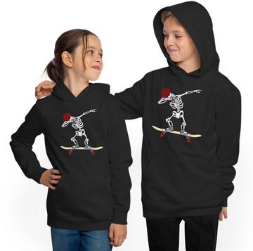 MyDesign24 Hoodie Kinder Kapuzen Sweatshirt - Dab tanzendes Skateboard Skelett Kapuzen Pullover mit Aufdruck, i519