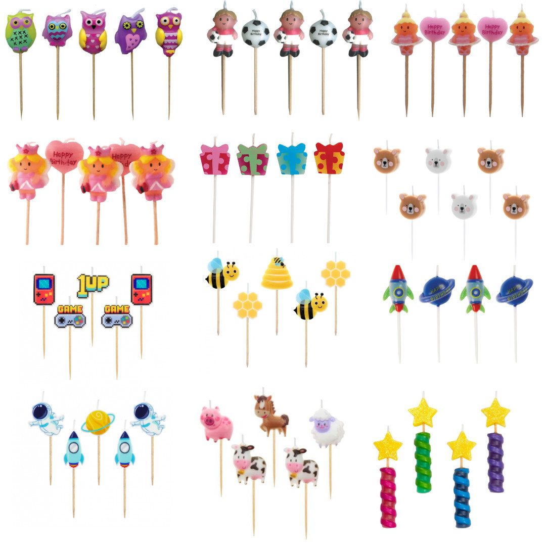 Partystrolche Formkerze Minikerzen am Pick für Kindergeburtstag und Mottoparty (6er Set), Motivkerzen