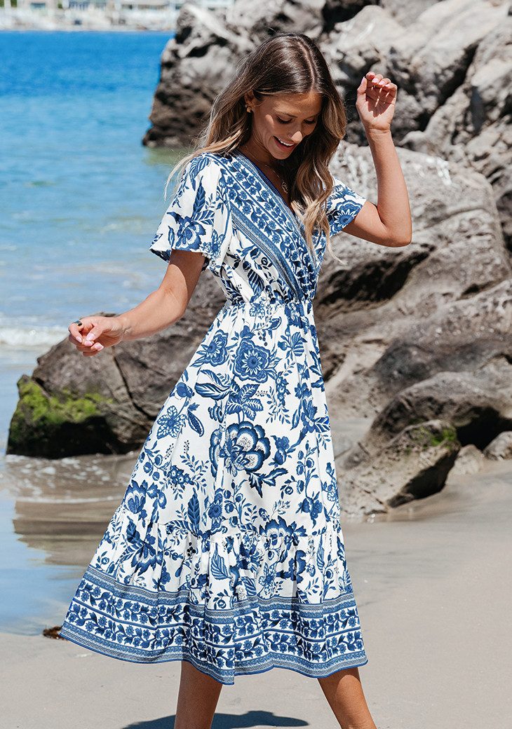 Cupshe Druckkleid Bedruckter Midirock mit Rüschen