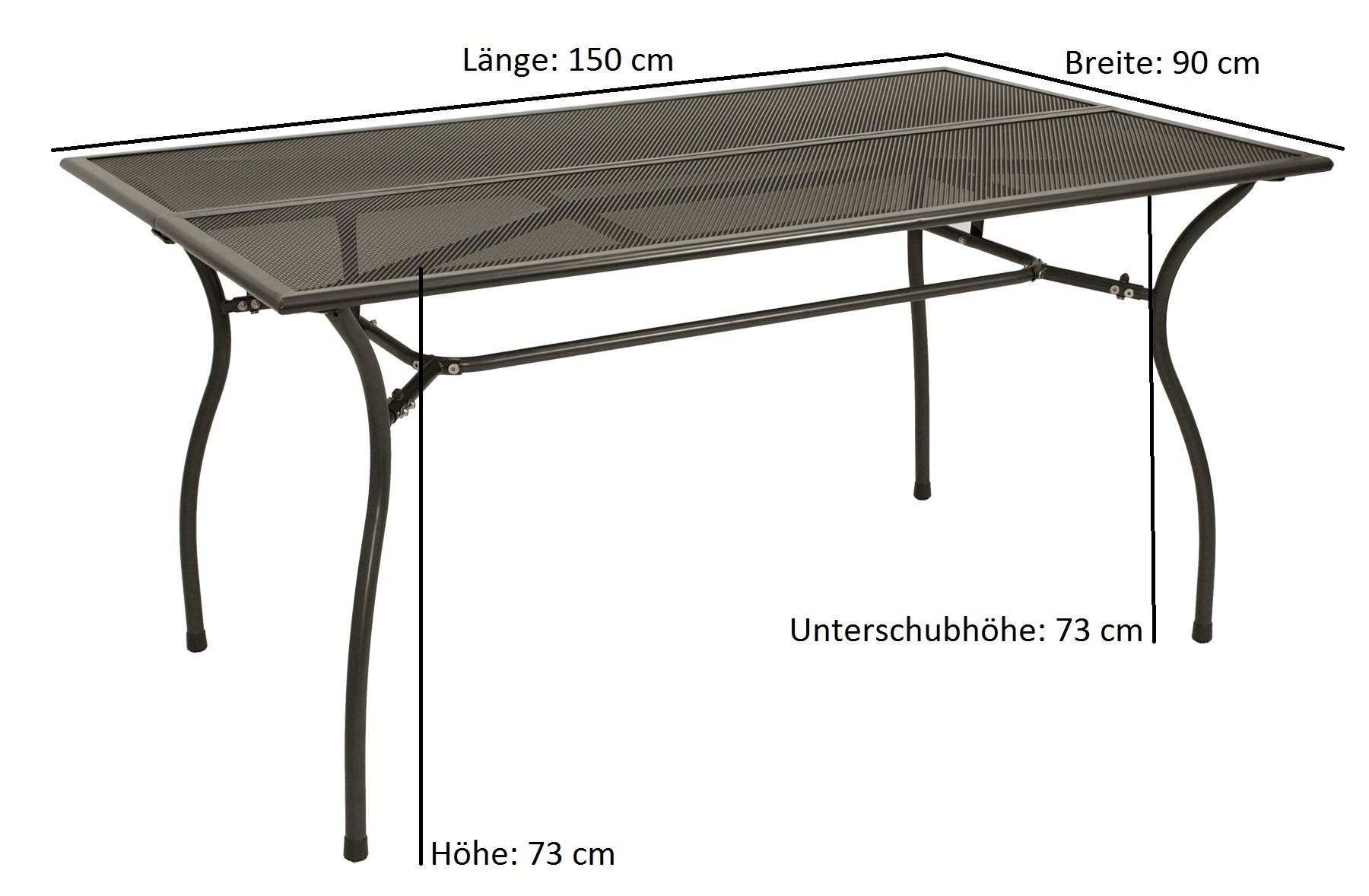 anthrazit CLASSIC Gartentisch DEGAMO stabiles Stahlgestell, Streckmetall (1-St), 90x150cm, Tischplatte