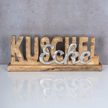 Levandeo® Deko-Schriftzug, Aufsteller Kuschelecke L40cm Braun Holz Silber Mango Tischdeko