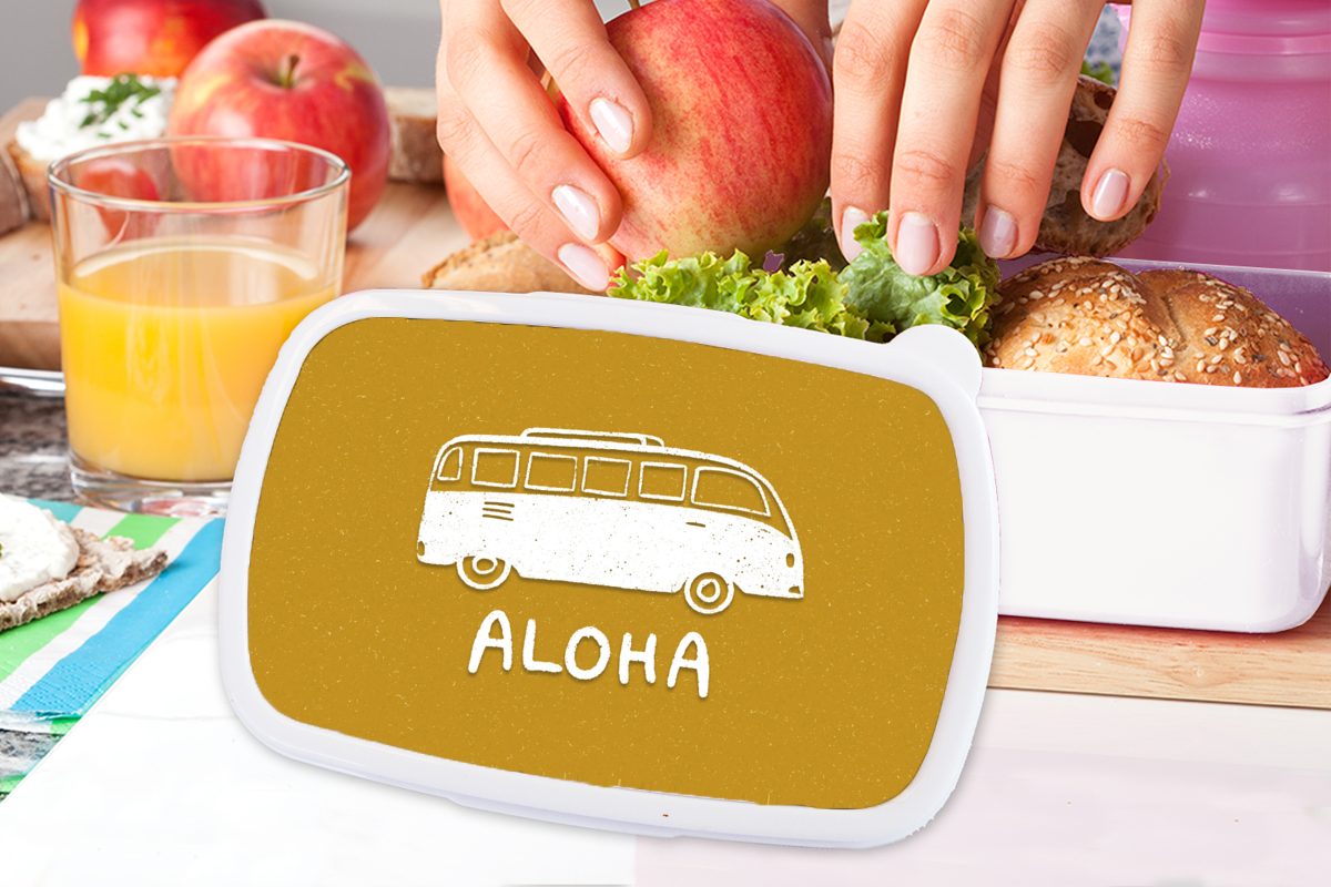 MuchoWow Lunchbox für Zitate, Brotdose, Jungs - Sommer und Brotbox Bus Mädchen und für Kunststoff, weiß Erwachsene, - Kinder (2-tlg)