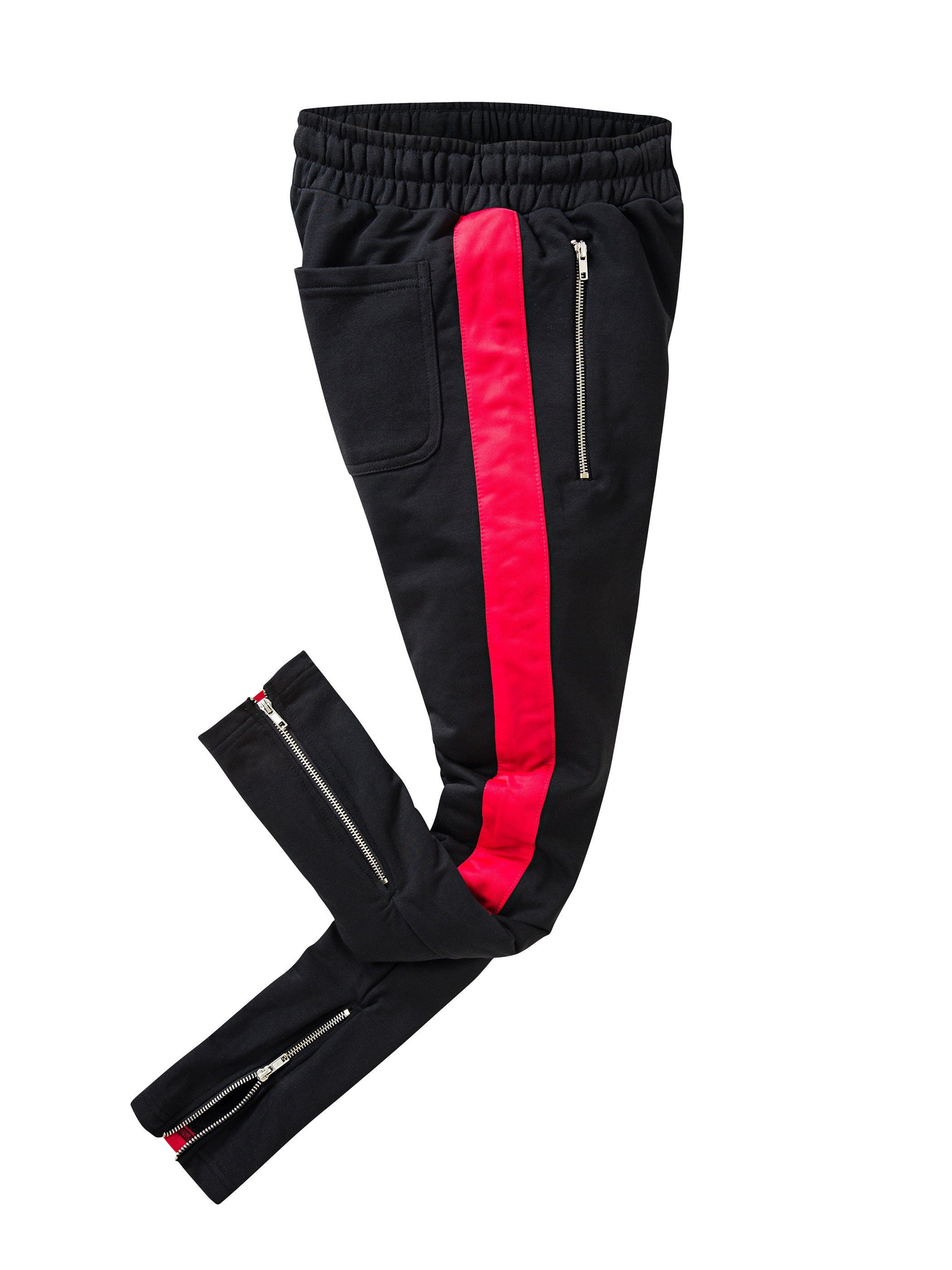 red Zip mit (1-tlg) Schwarz 1602) (black / Bund PITTMAN Track Kordelzug Retro Jogginghose elastischem, - mit Pittman Pant