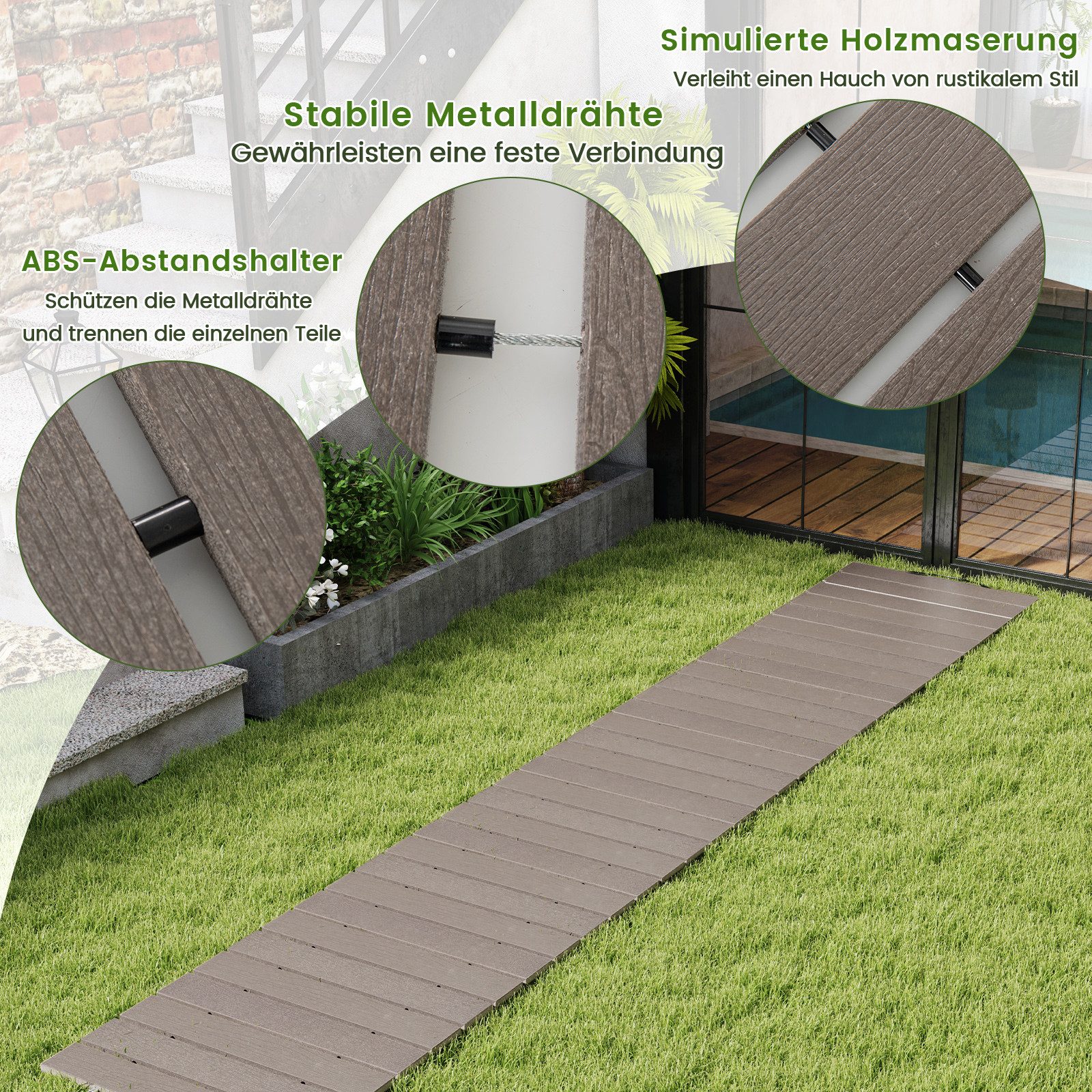 COSTWAY Gartensteg, 43x242 cm, Gartenweg Rollweg ausrollbar