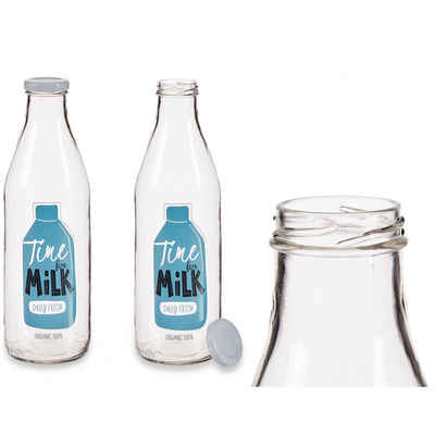 Annastore Milchbehälter Milchflaschen aus Glas mit Schraubverschluss 1 Liter - H 26,5 cm, Luftdicht