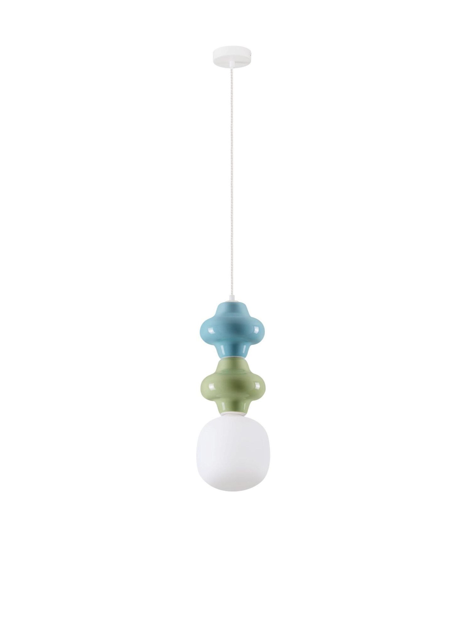 Licht-Erlebnisse Pendelleuchte GAINES, ohne Leuchtmittel, Hängelampe Modern E14 höhenverstellbar 18 cm breit Weiß Grün Blau Glas