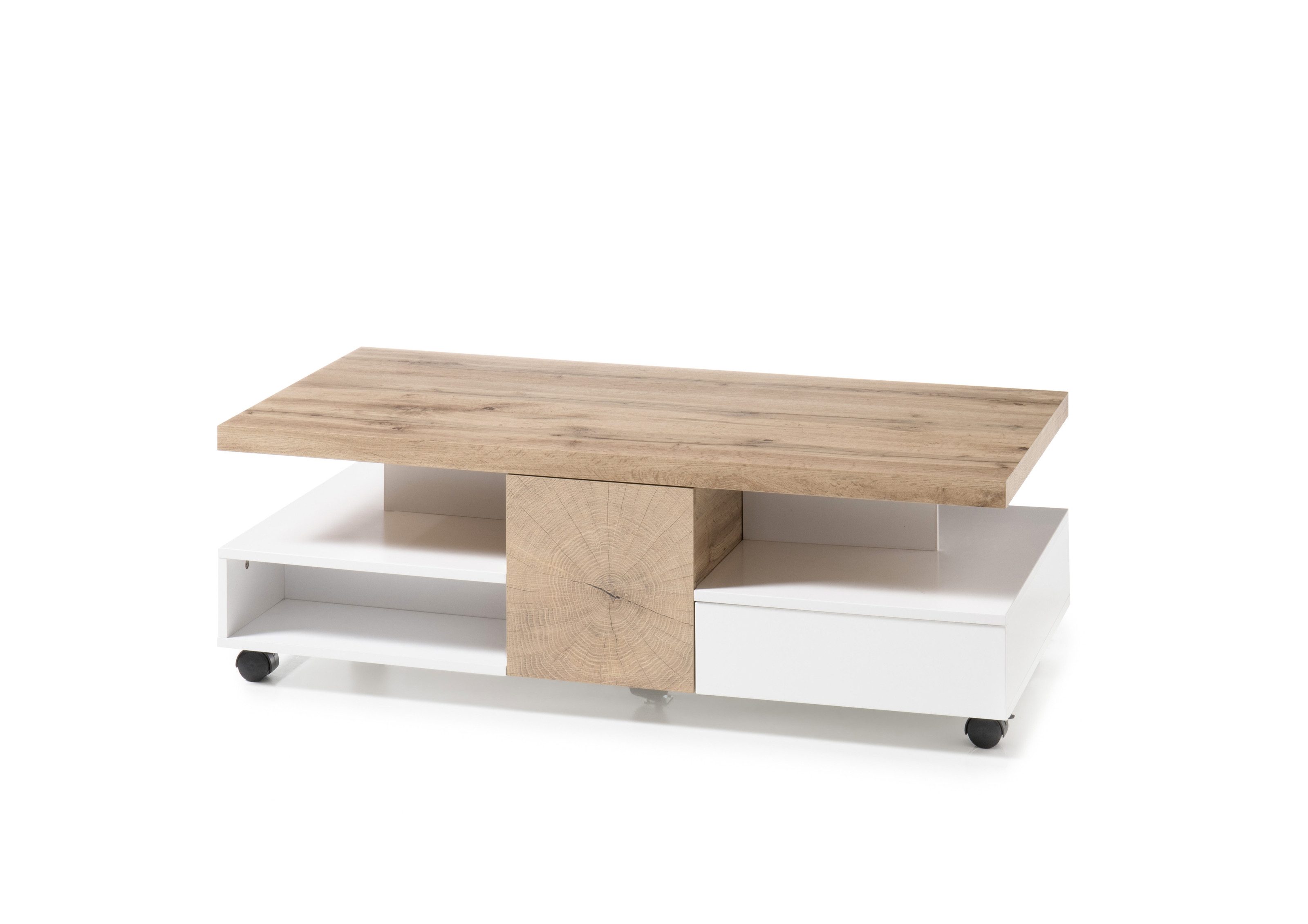 freiraum Couchtisch RENNES, mit Fach+Schub, MDF weiss / Dekor Eiche - 120x40x60 (BxHxT)