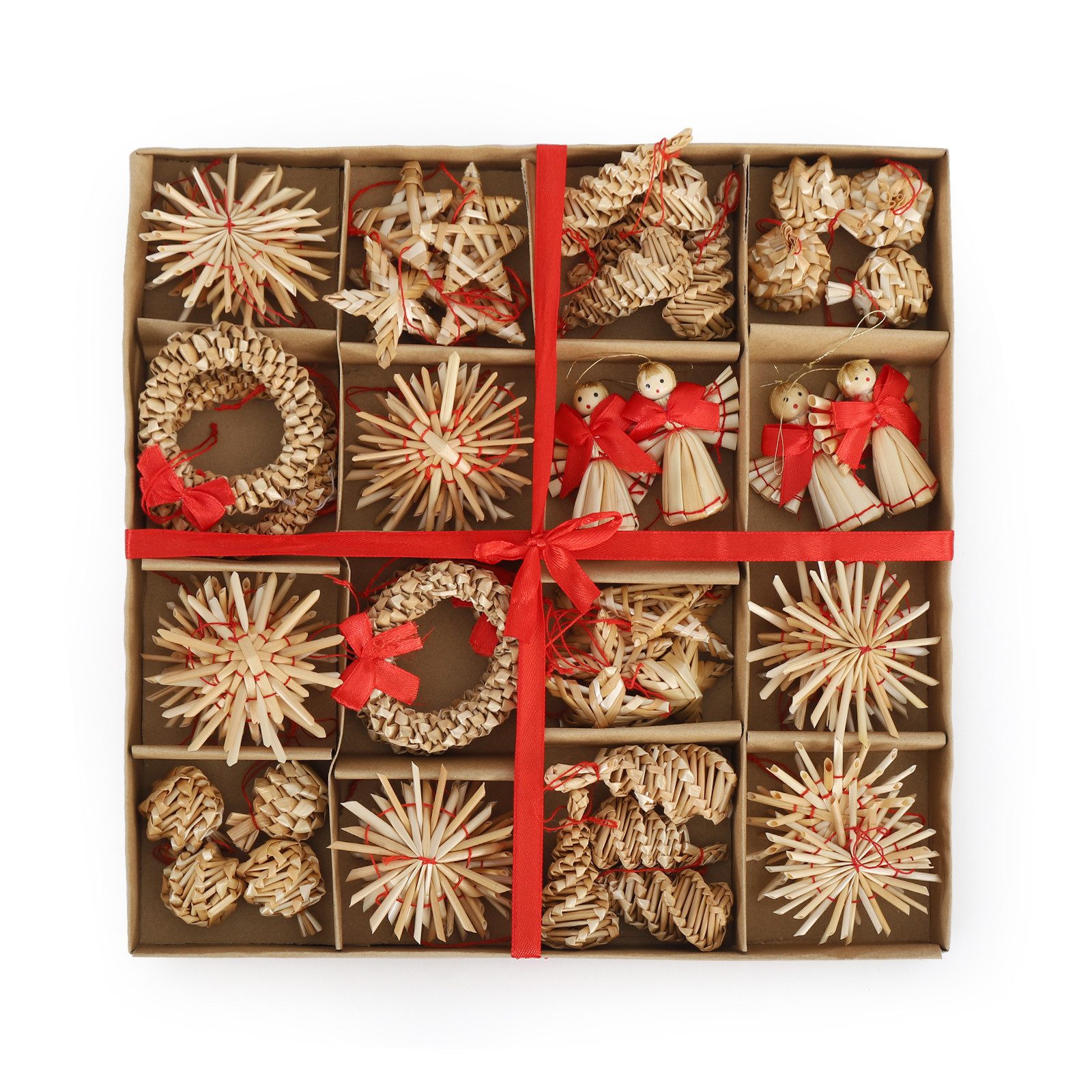 Salcar Вешалки для украшений 56er Christbaumschmuck Strohsterne und Strohengel Christbaumschmuck (56 St), Sterne, Herzen, Tannenzapfen, Strohhalme, kleine Engel aus Stroh