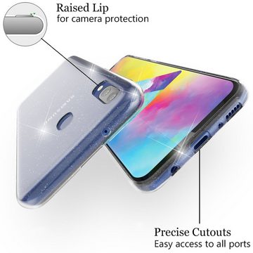 Nalia Smartphone-Hülle Samsung Galaxy M20, Klare Glitzer Hülle / Silikon Transparent / Glitter Cover / Bling Case